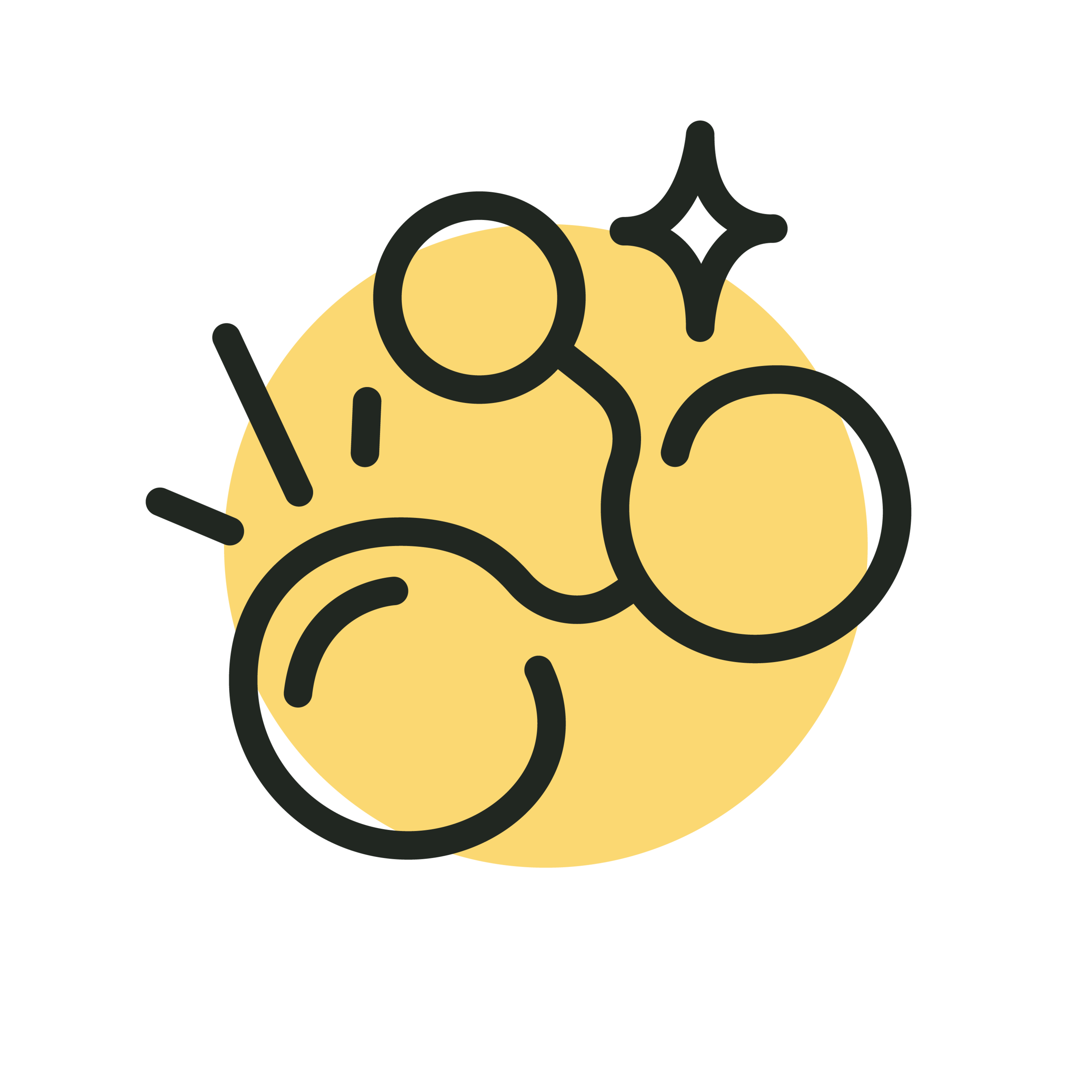 Abstract line art with sparkles inside a yellow circle.