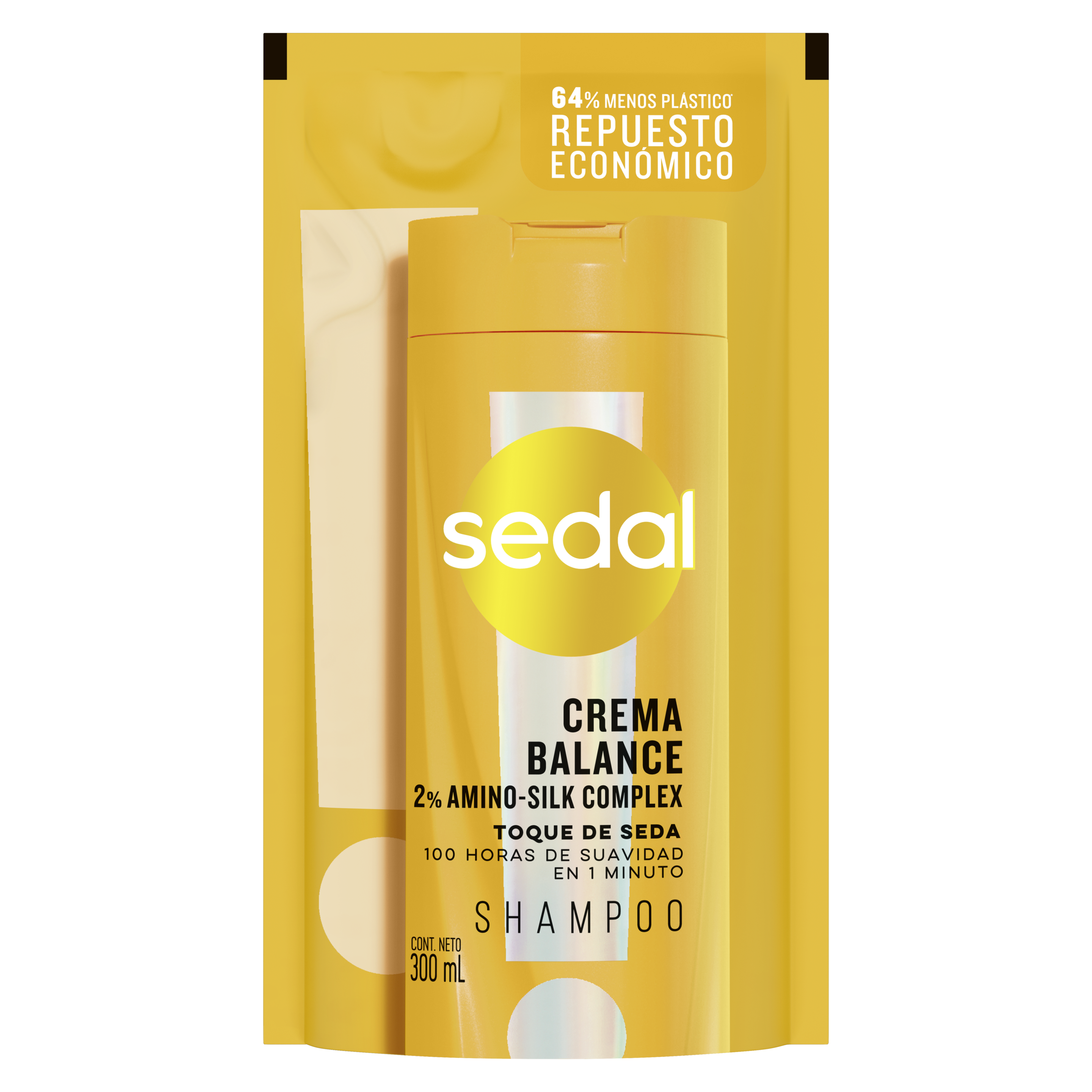 Envase amarillo Sedal Shampoo Crema balance con Infusión activa