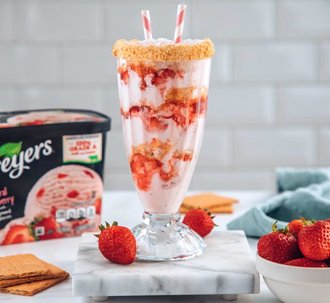 Strawberry Cheescake Milkshake in a glass.