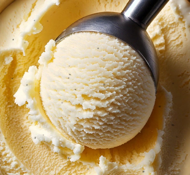 Vanilla ice cream being scooped.  