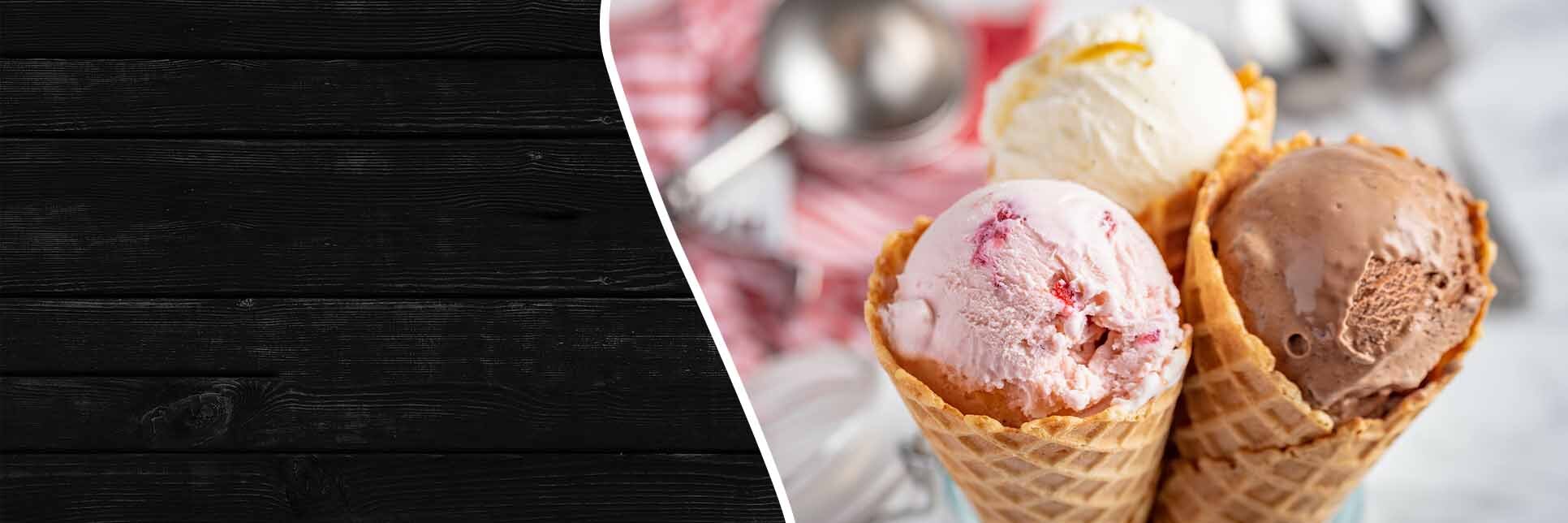 Ice cream cones with different flavored scoops