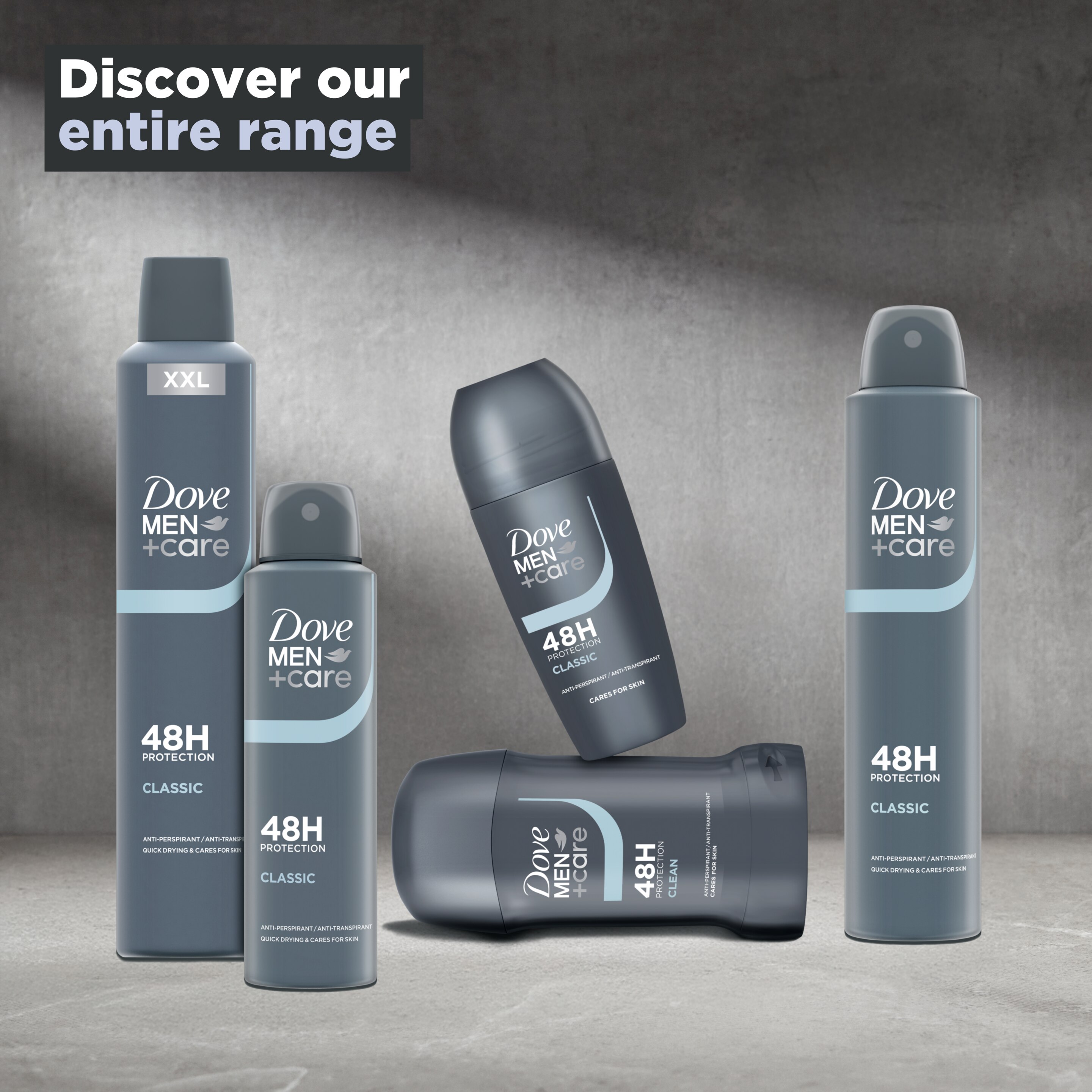 Dove Men+Care Classic Deodorant with a long-lasting classic fragrance Anti-Perspirant Roll On for 48 hour protection against sweat and odour 50 ml packshot