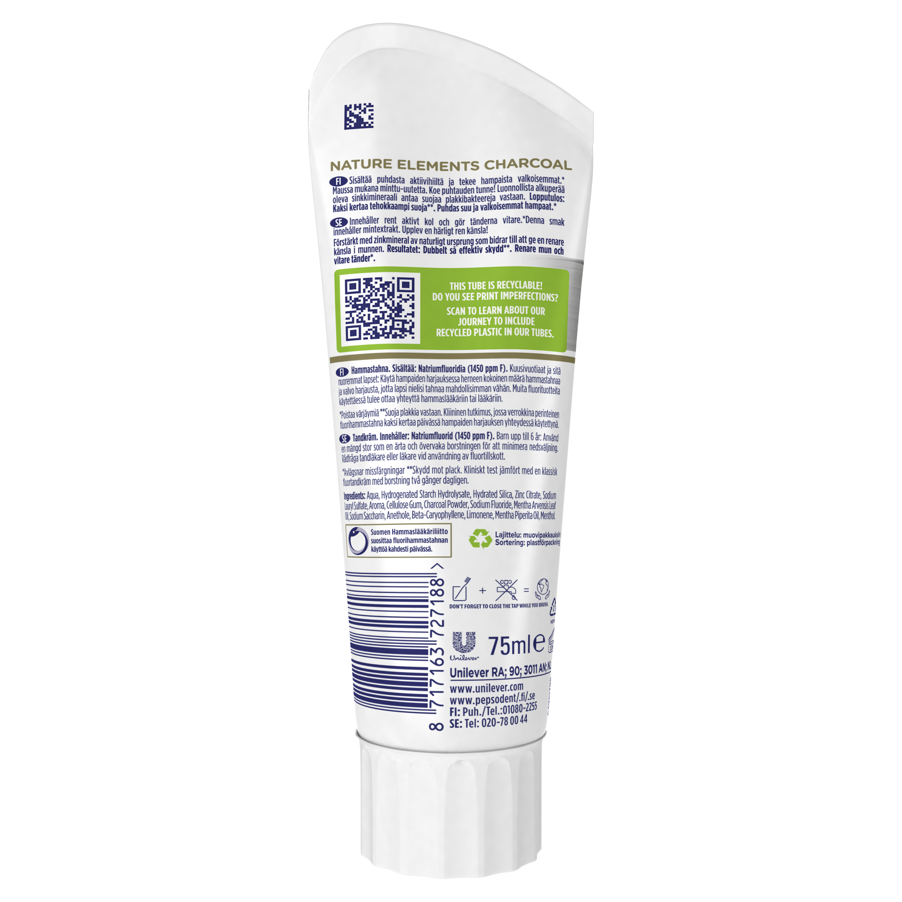 Pepsodent Long Active Nature Elements Charcoal White Tandkräm