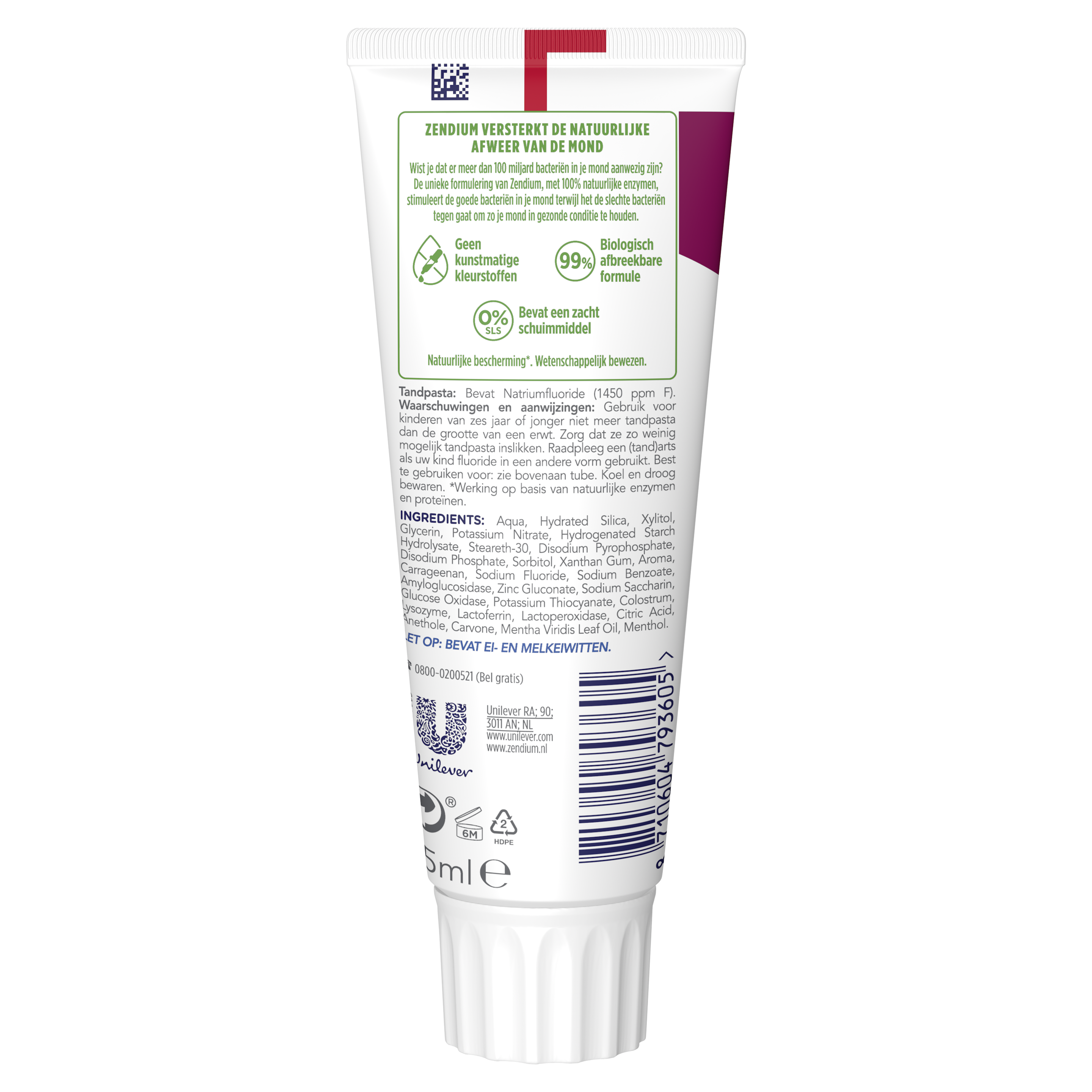 Zendium Sensitive Whitener  Tandpasta 75 ml back