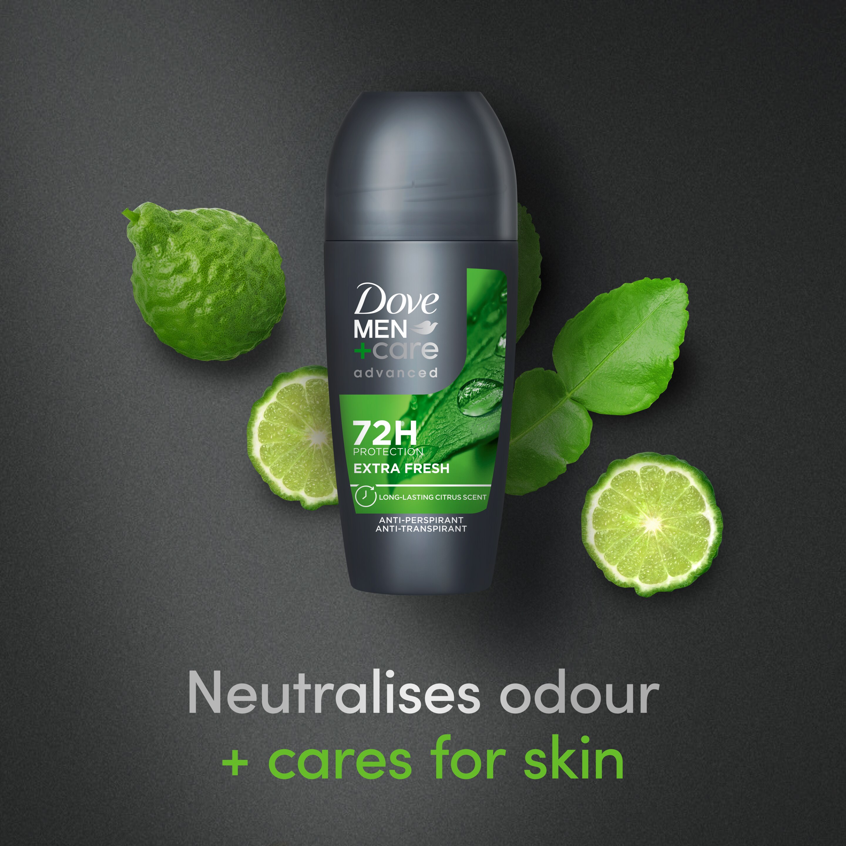 Dove Men+Care Advanced Extra Fresh Anti-Perspirant Roll On Deodorant with Triple Action technology & ¼ moisturising cream for 72 hour sweat and odour protection 6x 50 ml packshot