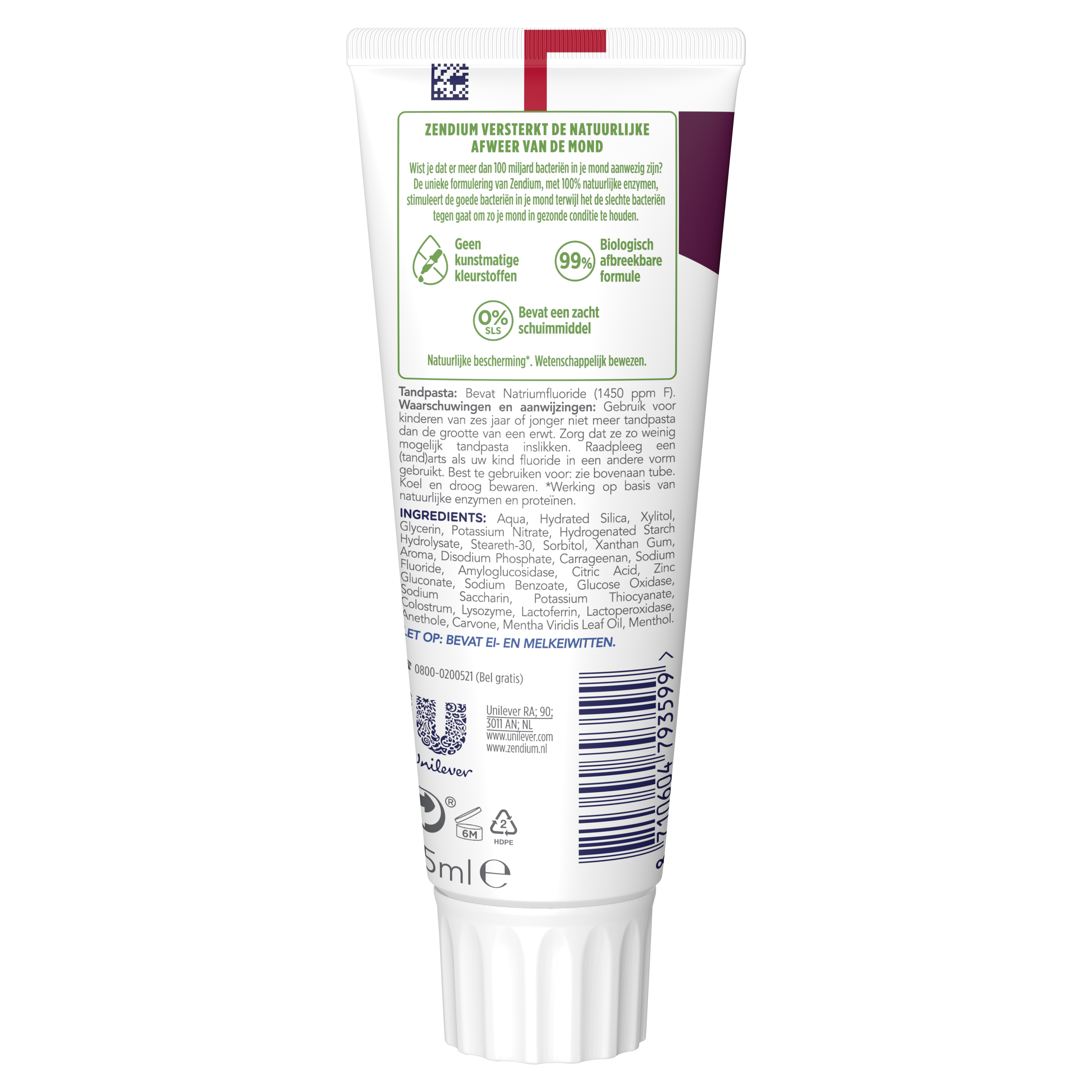 Zendium Sensitive Tandpasta 75 ml back
