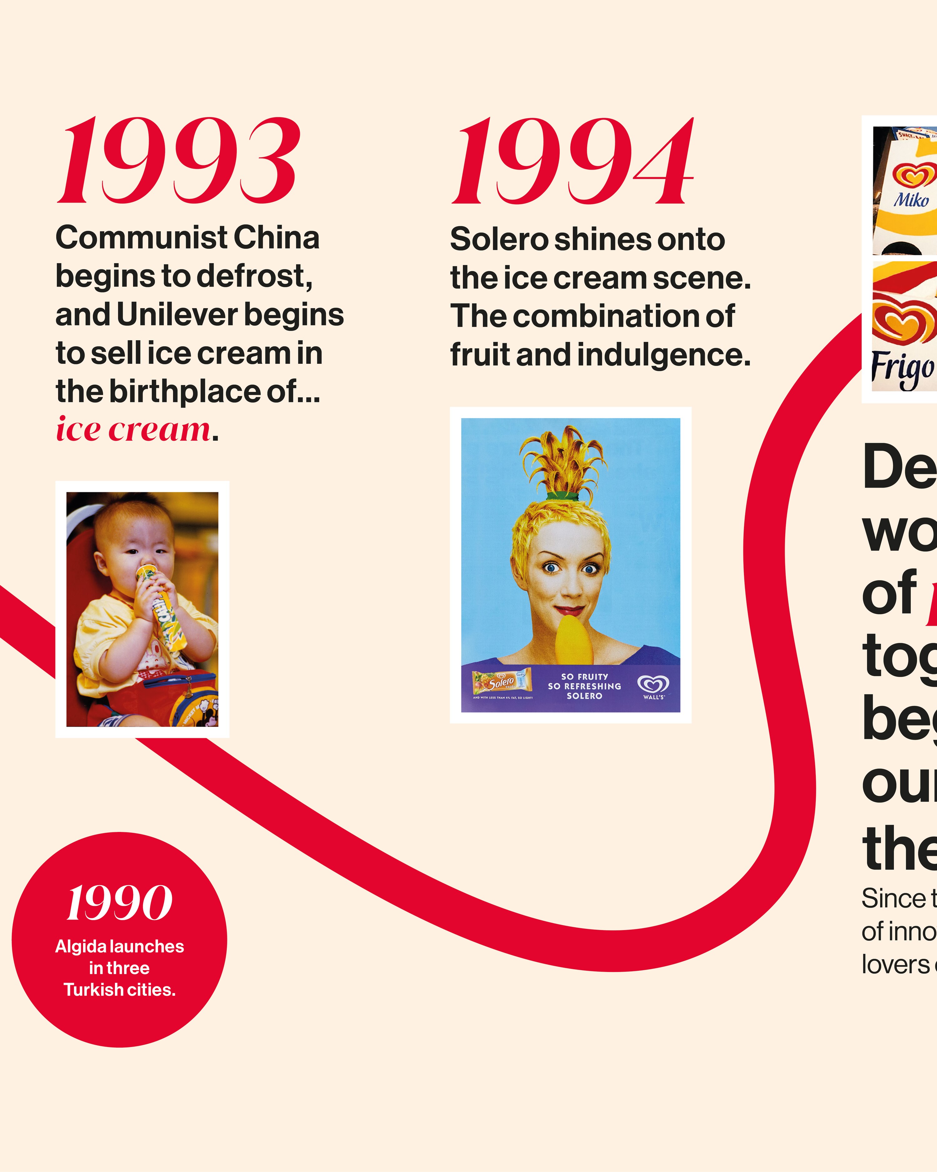 Young child eating from a small ice cream tube Vintage Solero ice cream advertisement featuring woman with pineapple-styled hair