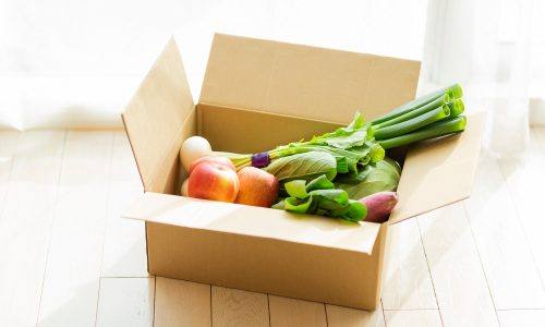 Kardus berisi sayuran segar hasil dari membaca tips belanja online.