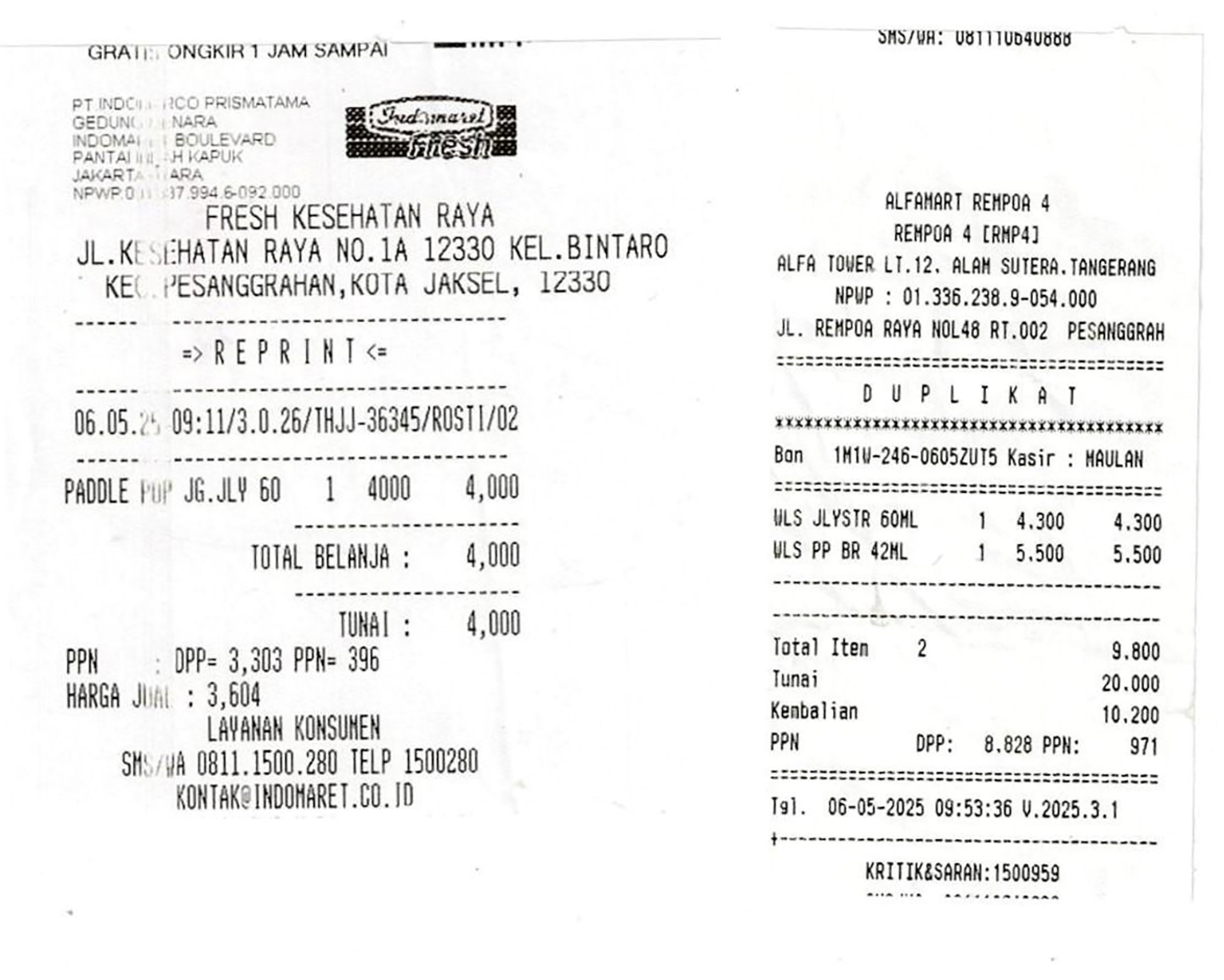 struk belanja reprint