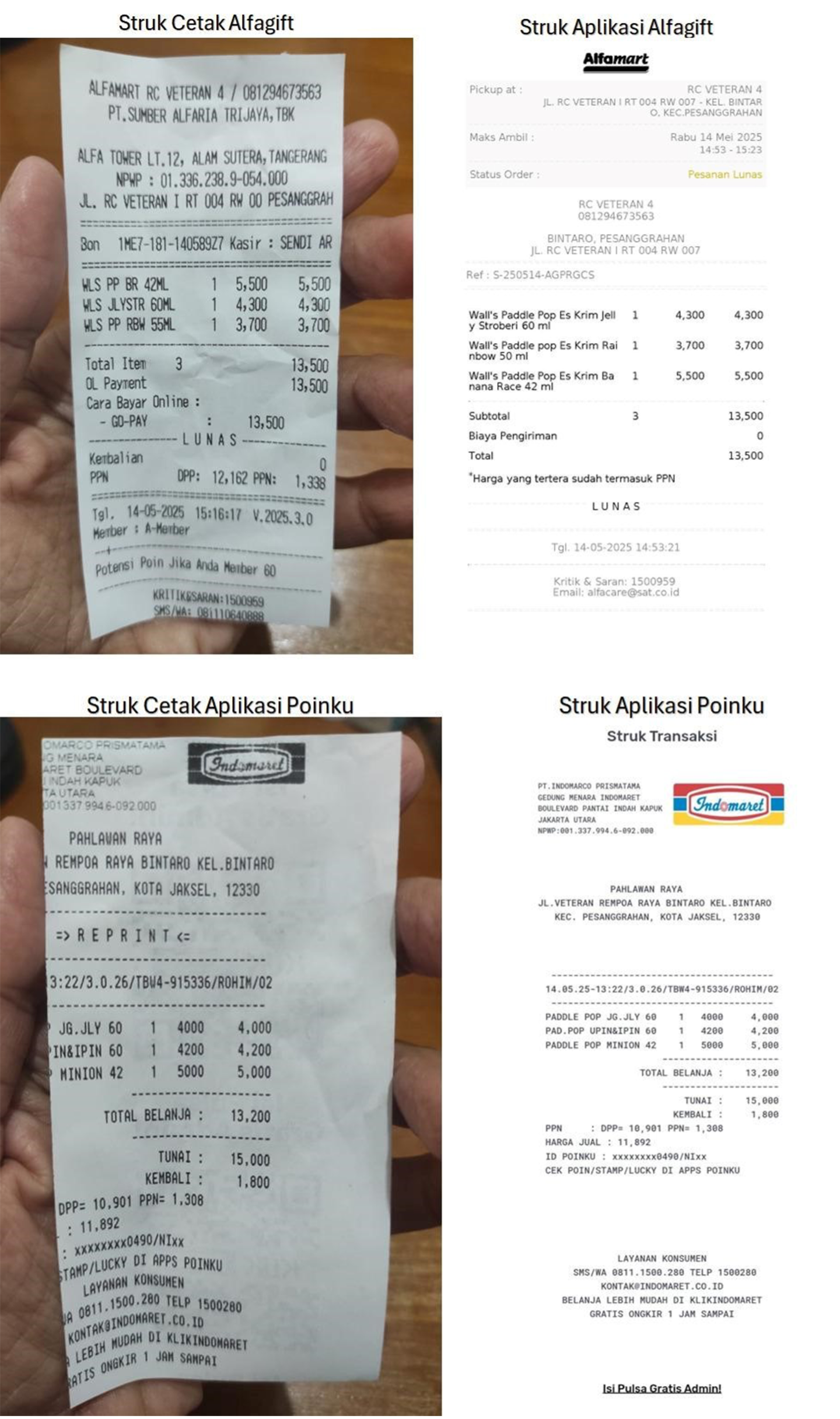 Contoh Struk Belanja Member Alfagift dan Indomaret Poinku