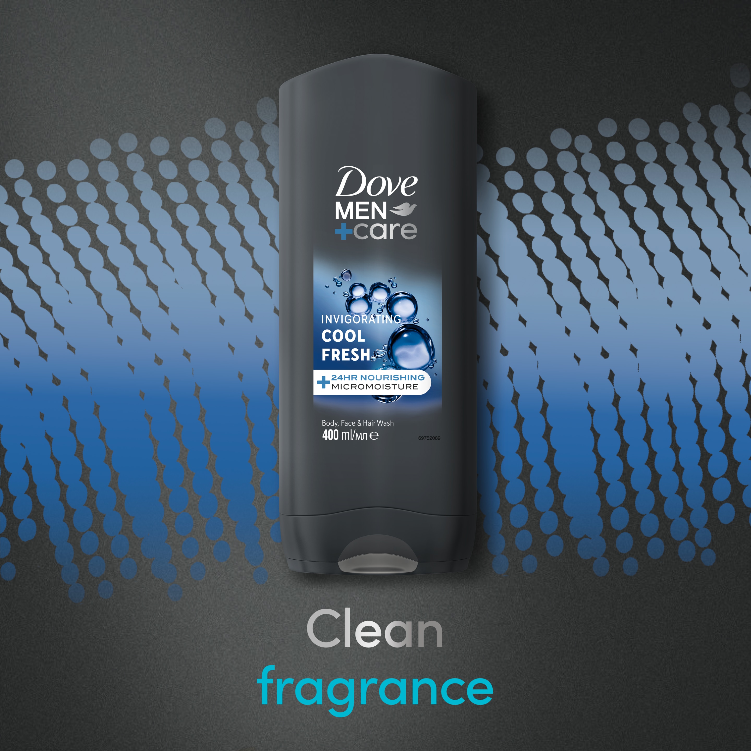 Dove Men+Care Invigorating Cool Fresh Body Cleanser shower gel with 24 hour nourishing MicroMoisture technology 3-in-1 Hair, Face and Body Wash for hydrated and healthy skin 400 ml packshot