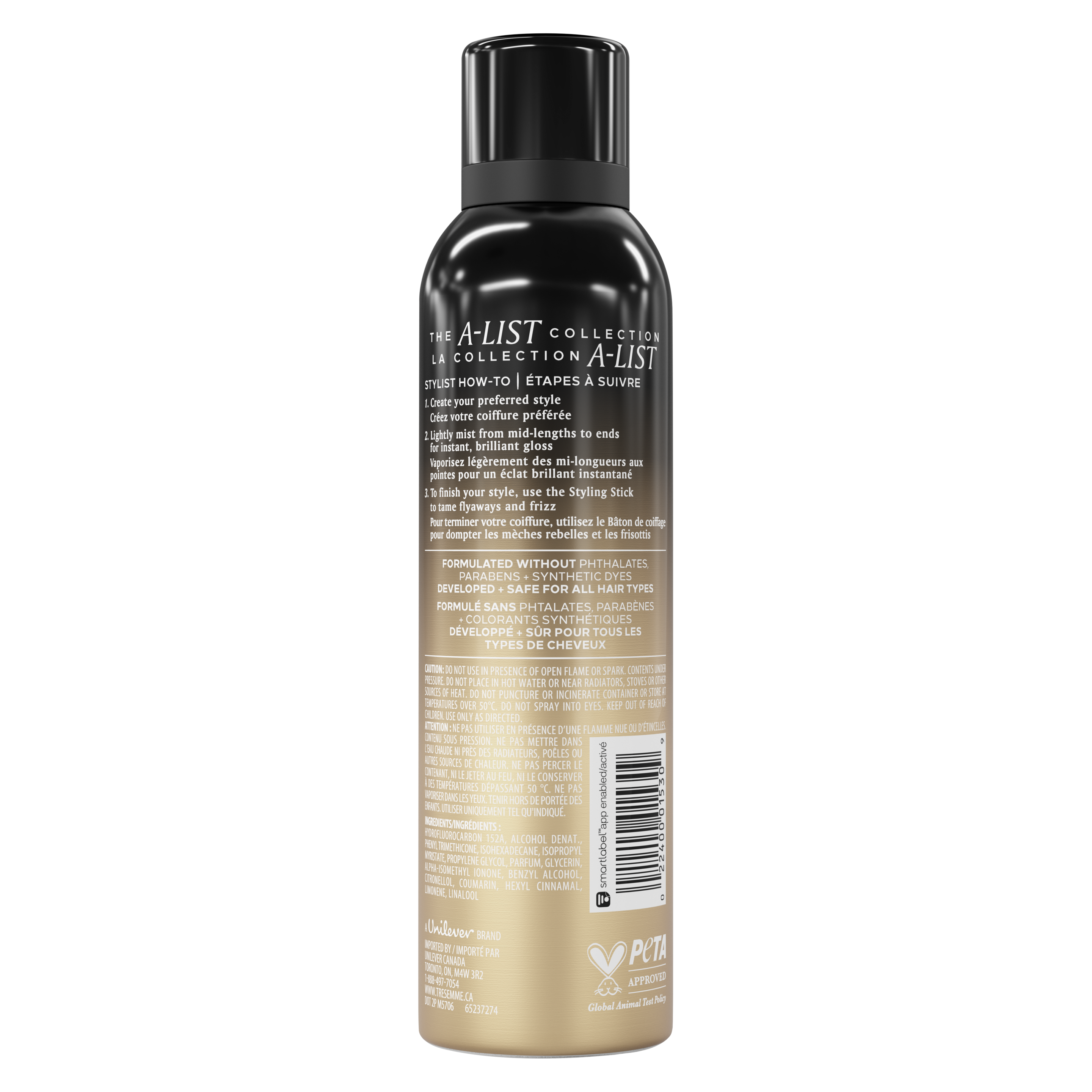 TRESemmé Lacquer Shine Spray for Brilliant Gloss + Humidity Control, A-LIST Collection Developed Safe for All Hair Types