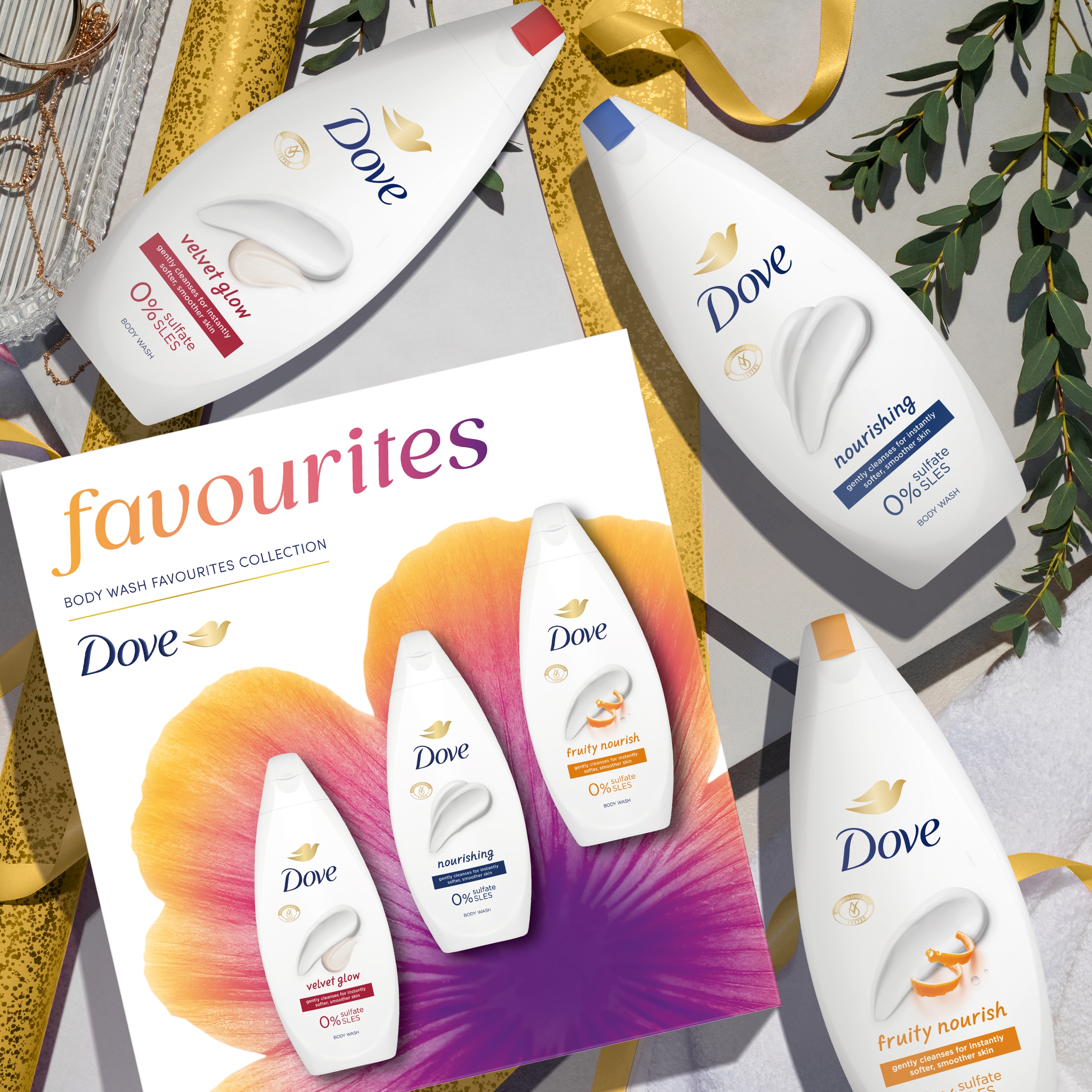 Dove  Body Wash Favourites Collection with three body washes in a ready-to-wrap gift box Gift Set  perfect gifts for her 3 piece packshot