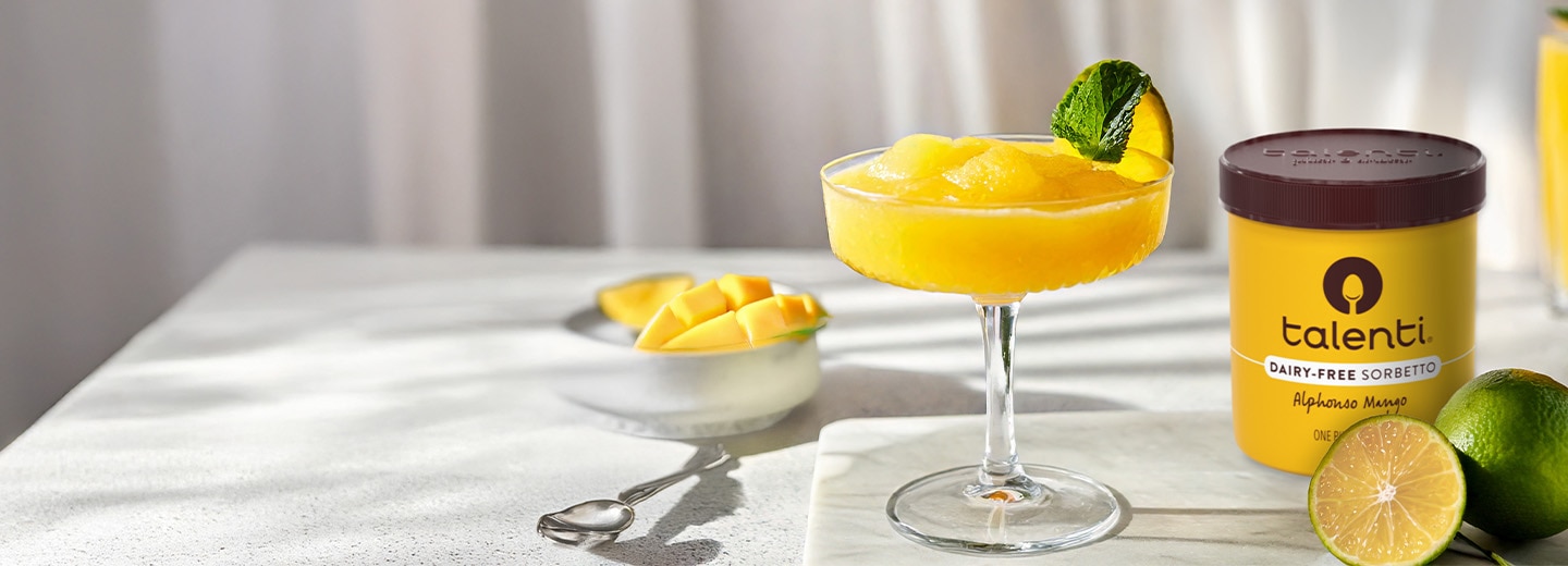 Mango-flavored daiquiri made with Talenti Alphonso Mango Sorbetto.