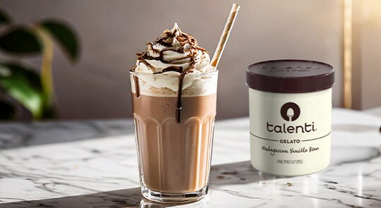 Frozen Mudslide cocktail with pint of Talenti Madagascan Vanilla Bean Gelato