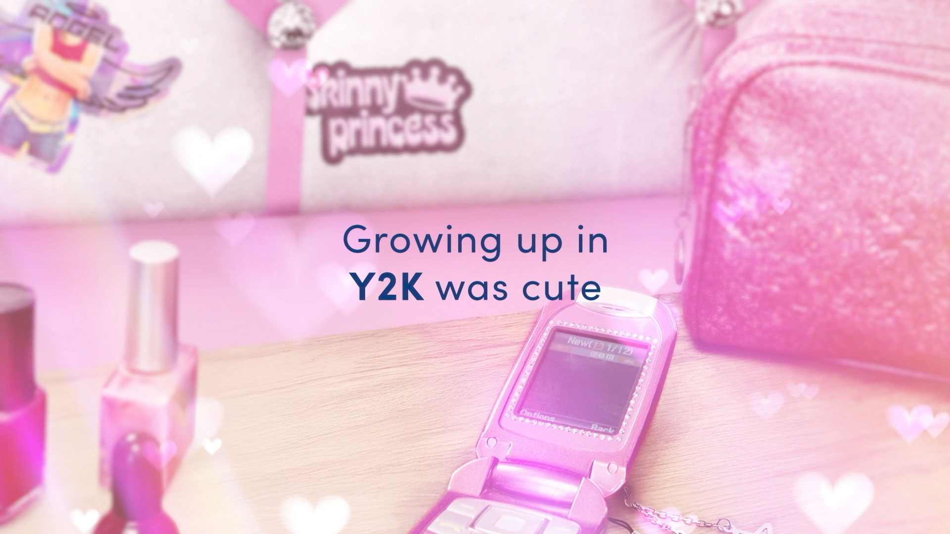 "Growing up in Y2K was cute" text in the beginning of the Dove Why2k video