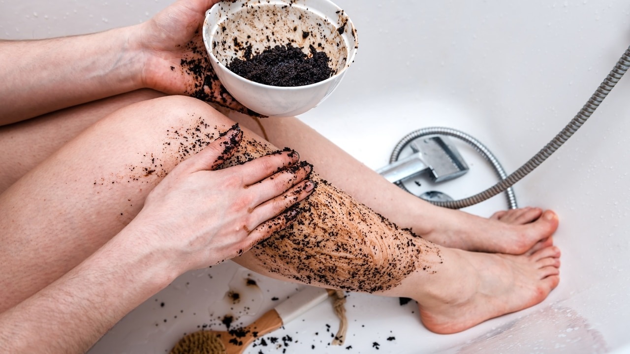 Coffee grounds foot scrub