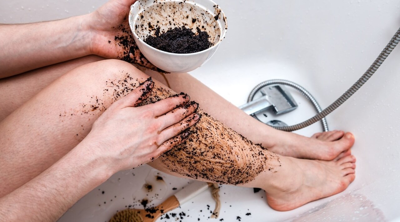 Coffee grounds foot scrub