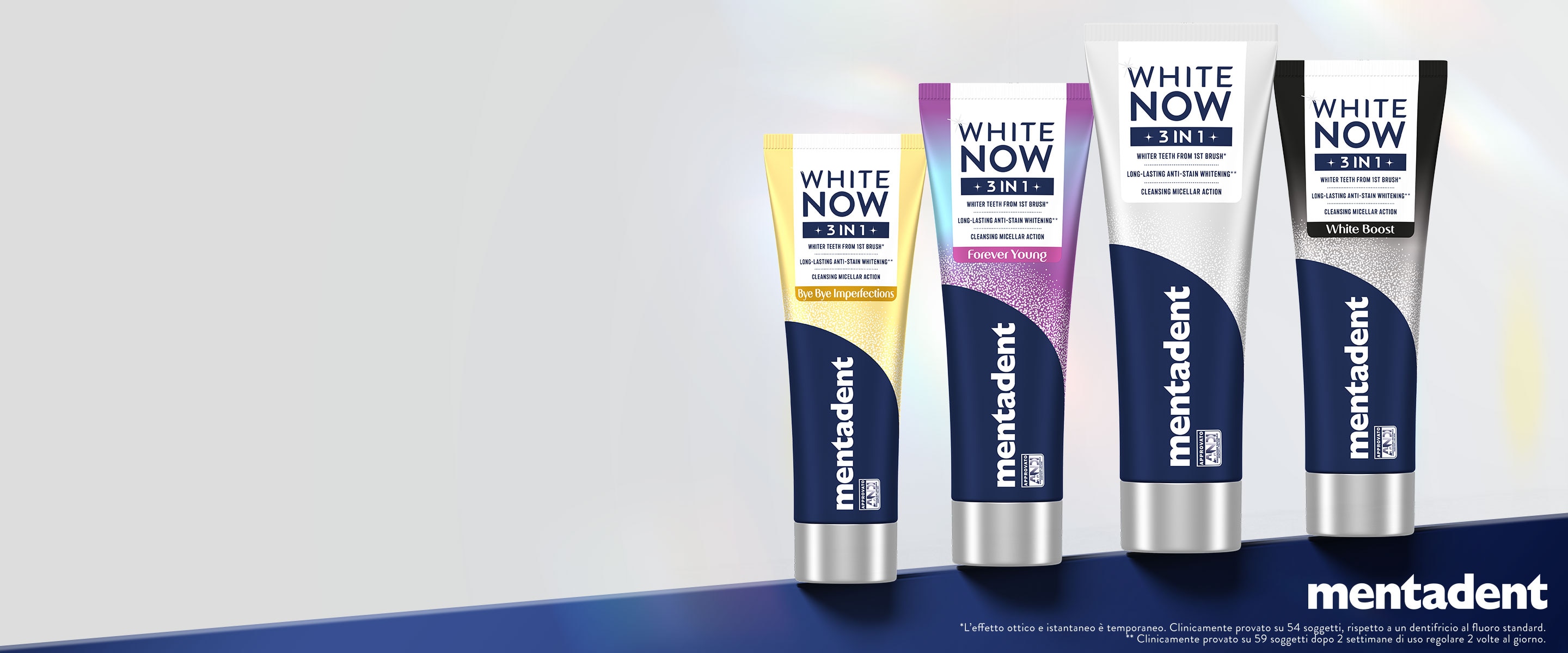 Tubi dentifrici White Now 3 in 1