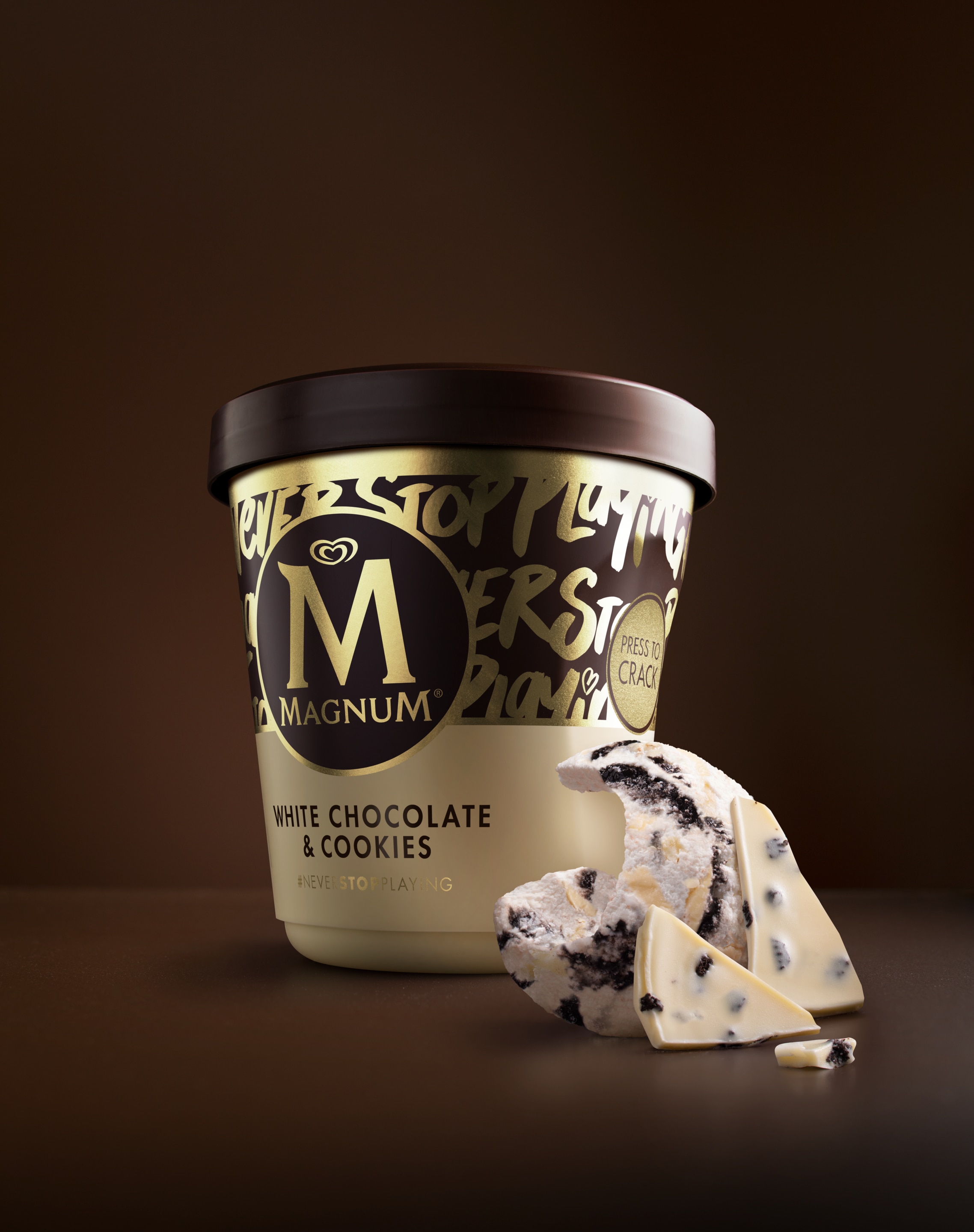 Magnum white chocolate and cookies ice cream pint  image  Text