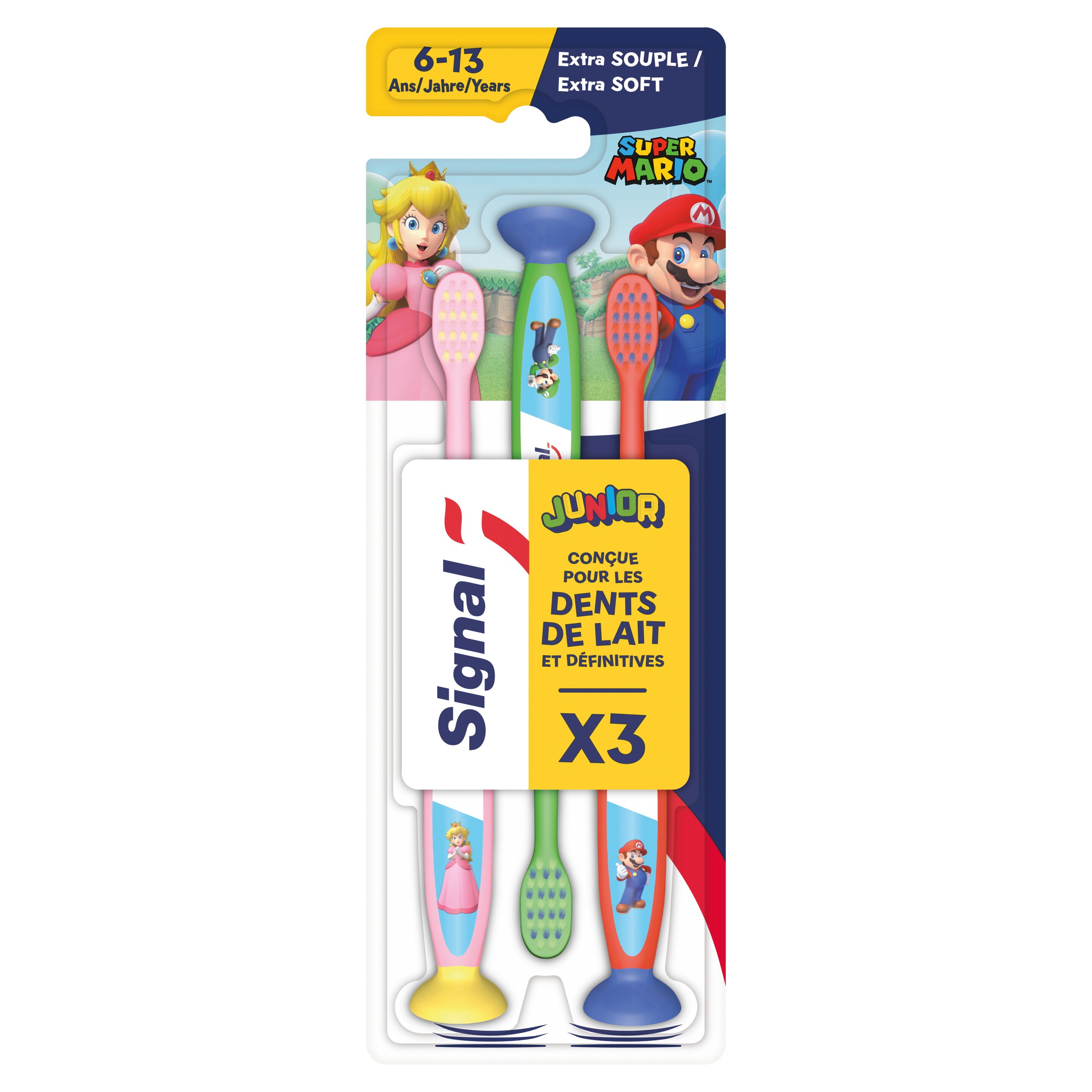 Signal Brosse à Dents Mario Junior 6-13 ans Extra-Souple x3