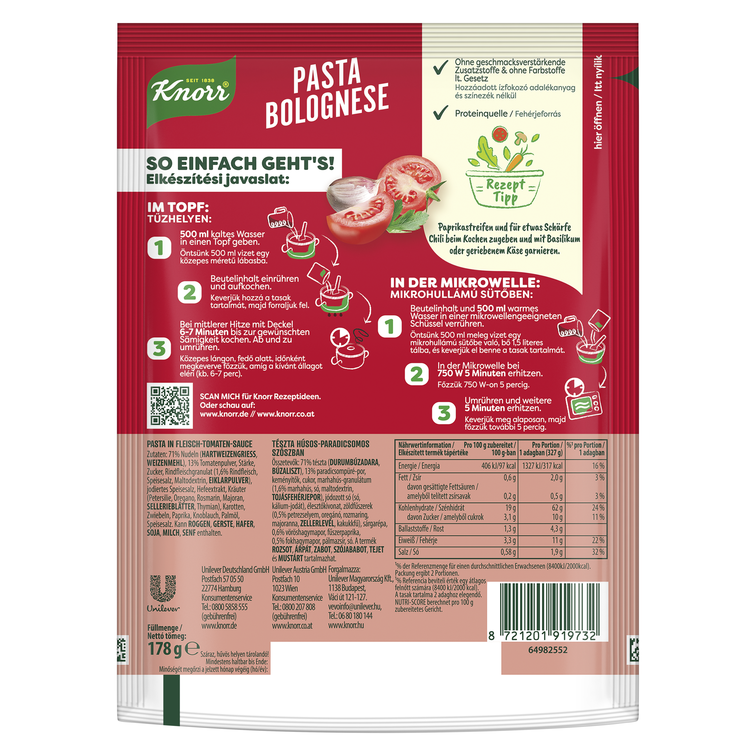 KNORR Tésztás készétel Bolognai szószos