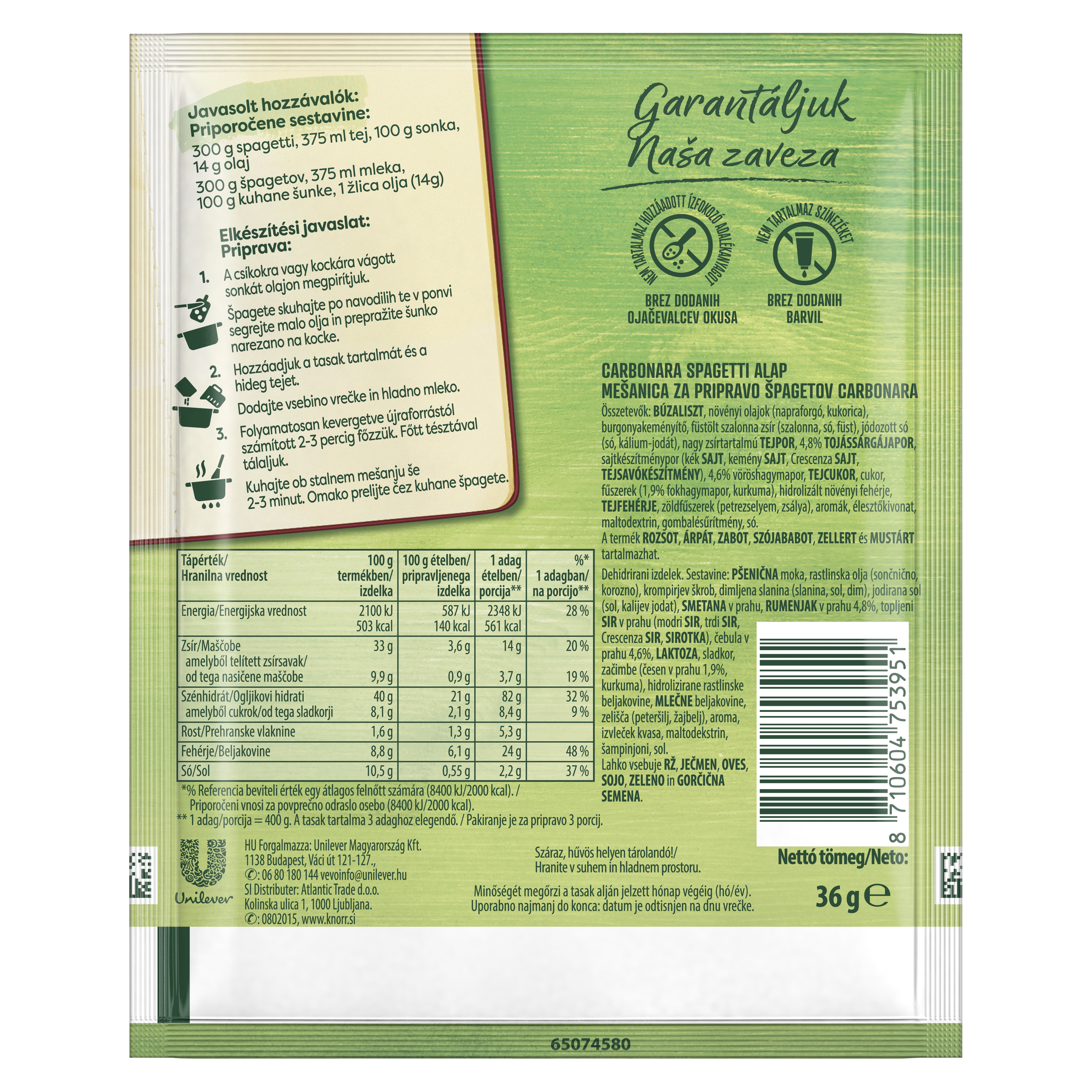 Knorr Carbonara spagetti alap