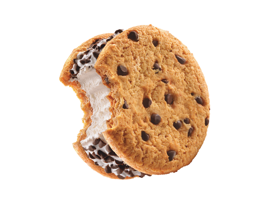 Close-up of a Good Humour Chocolate Chip Cookie Sandwich.