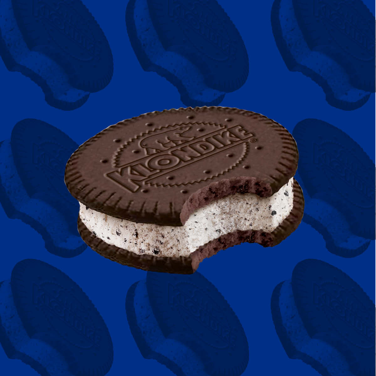 Close-up shot of Klondike Cookies & Creme sandwich