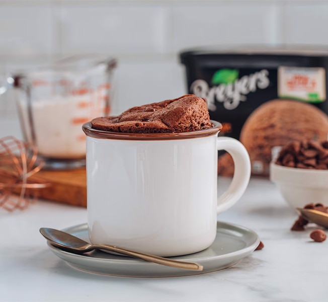 Breakfast mugcake with Breyers Chocolate ice cream.
