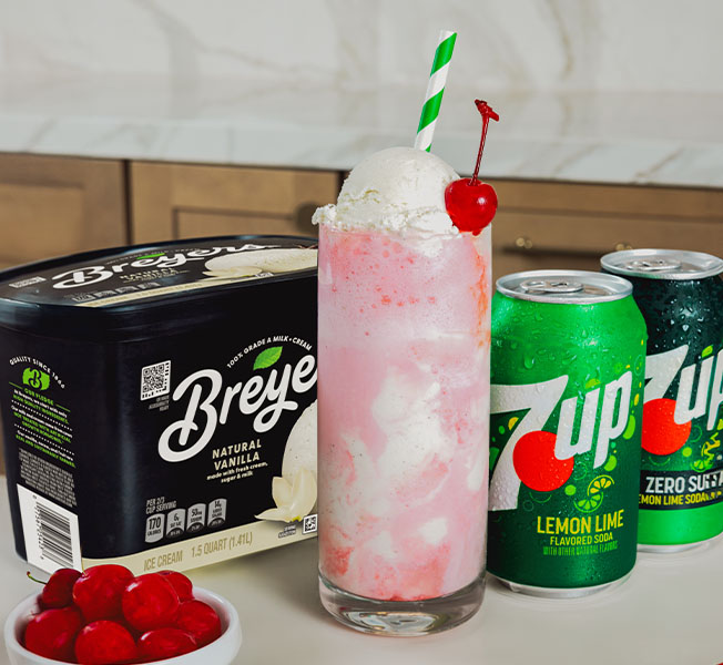 Shirley Temple float made with Breyers Natural Vanilla and 7UP®.