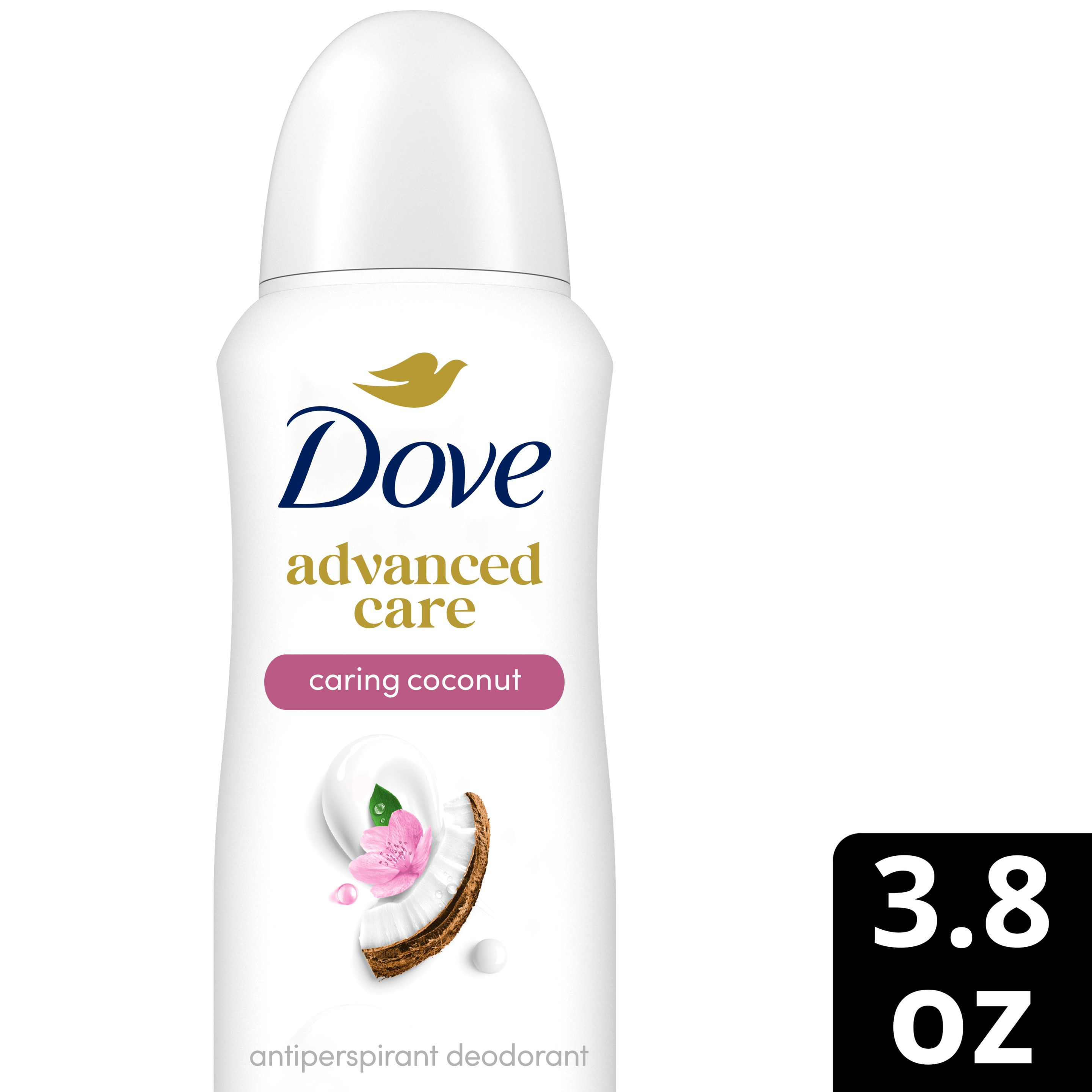 Dove Advanced Care Caring Coconut Antiperspirant Dry Spray  3.8 oz packshot