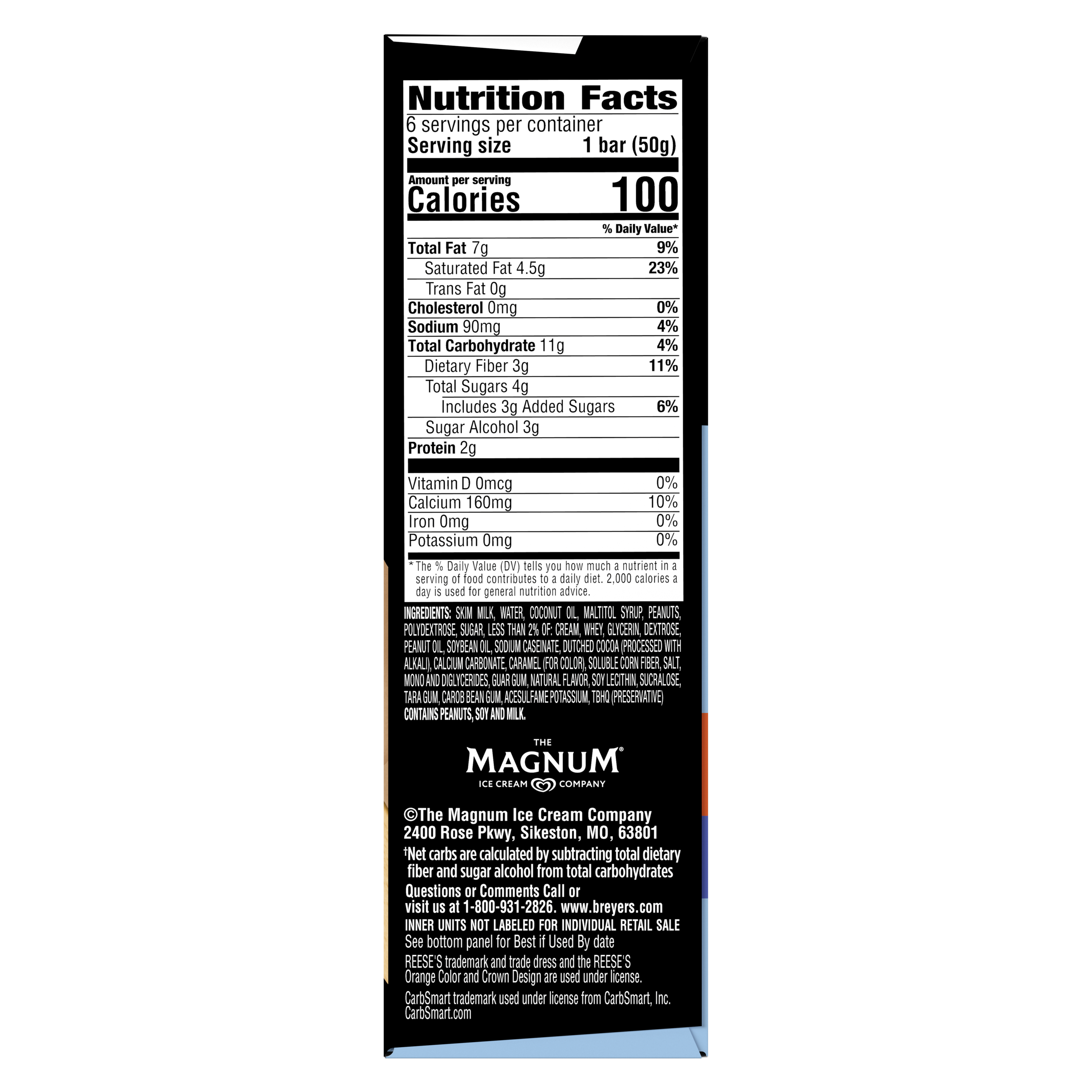 A 6 pack carton of Breyers® CarbSmart™ REESE'S Bar right