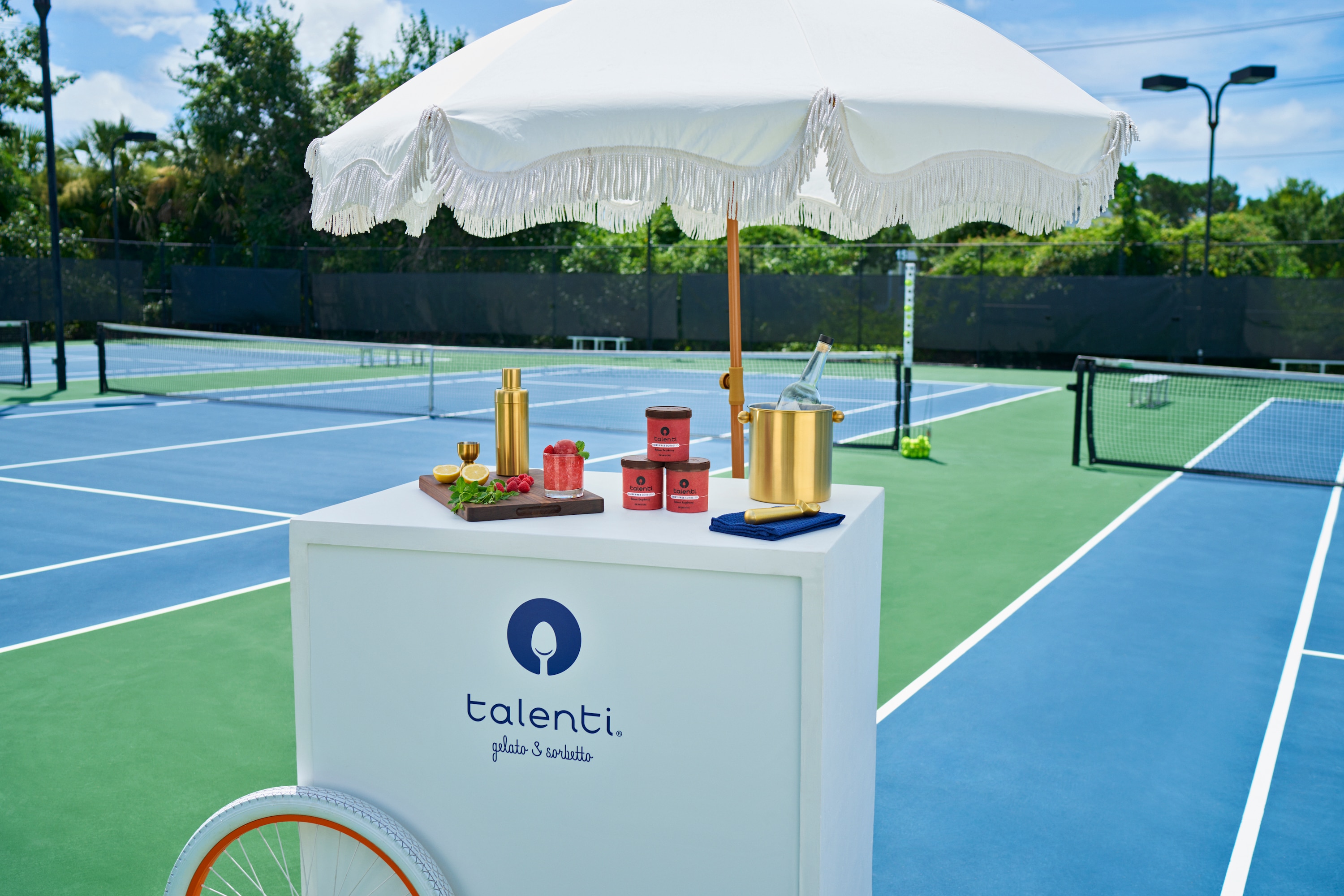 A Talenti cart serving Talenti Raspberry Smash on court.