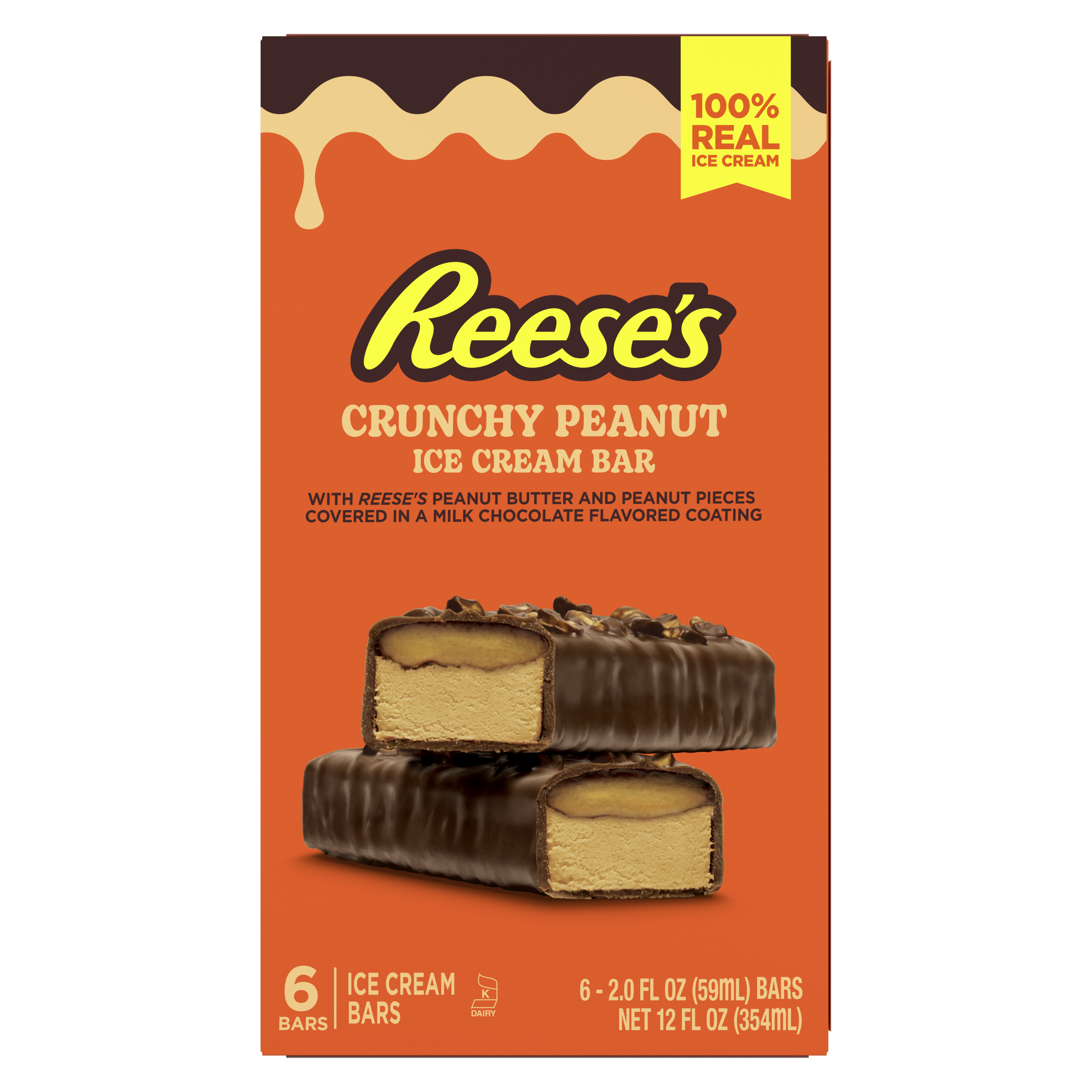 A 6 pack carton of REESE'S Crunchy Peanut Bars front of pack packshot