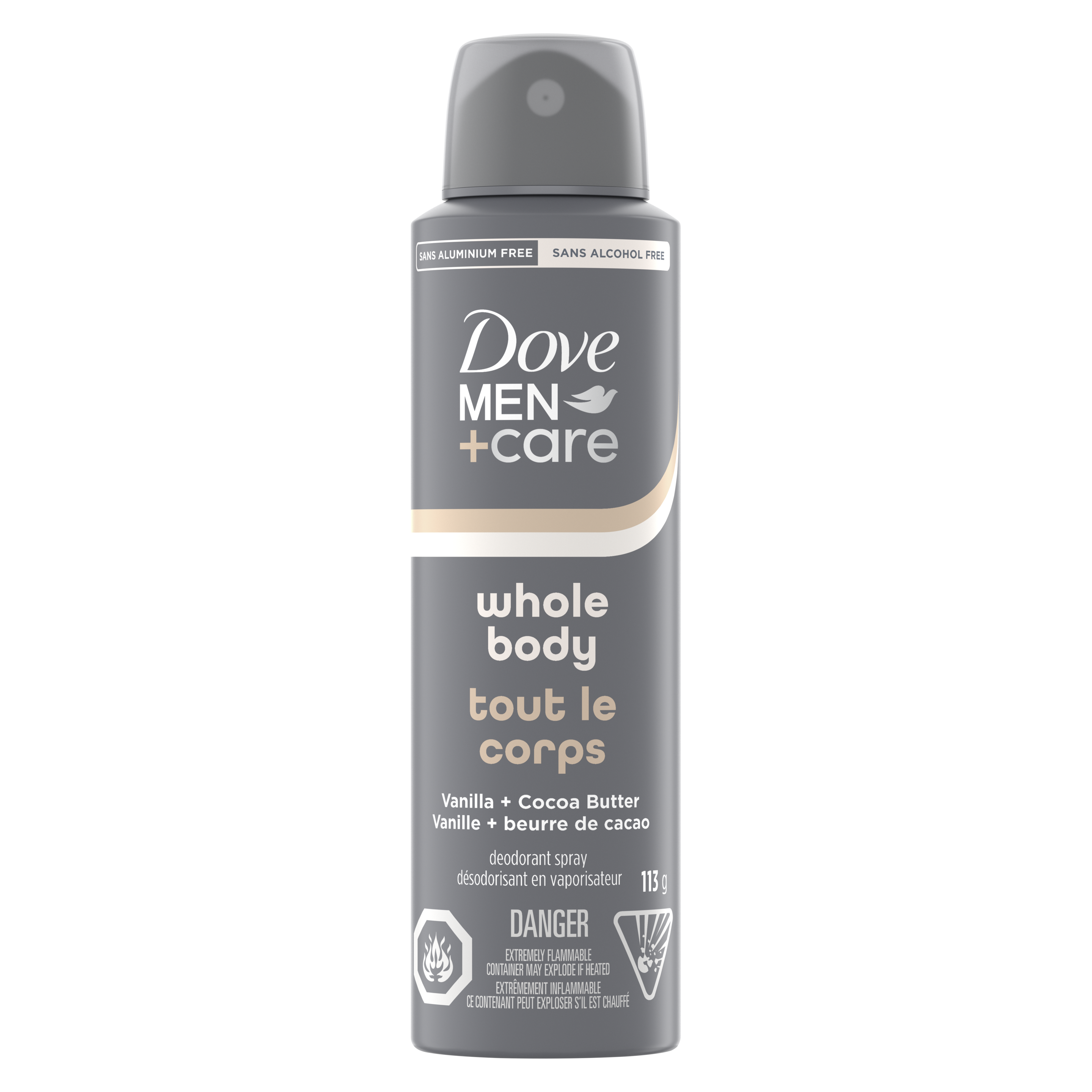 Dove Men+Care Deodorant Spray Whole Body Vanilla + Cocoa Butter packshot