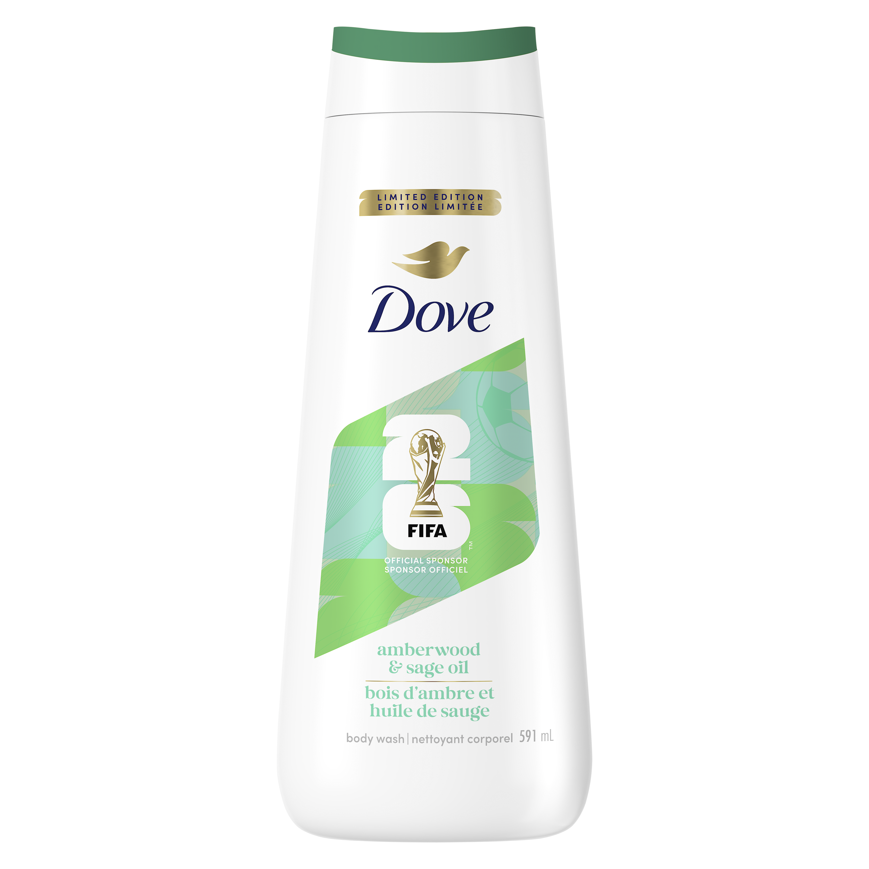 Nettoyant corporel Dove Édition imitée FIFA Bois d'ambre et huile de sauge packshot