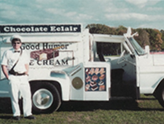 Close-up of a Good Humour Chocolate Chip Cookie Sandwich.