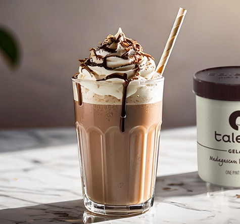 Frozen Mudslide cocktail with pint of Talenti Madagascan Vanilla Bean Gelato.
