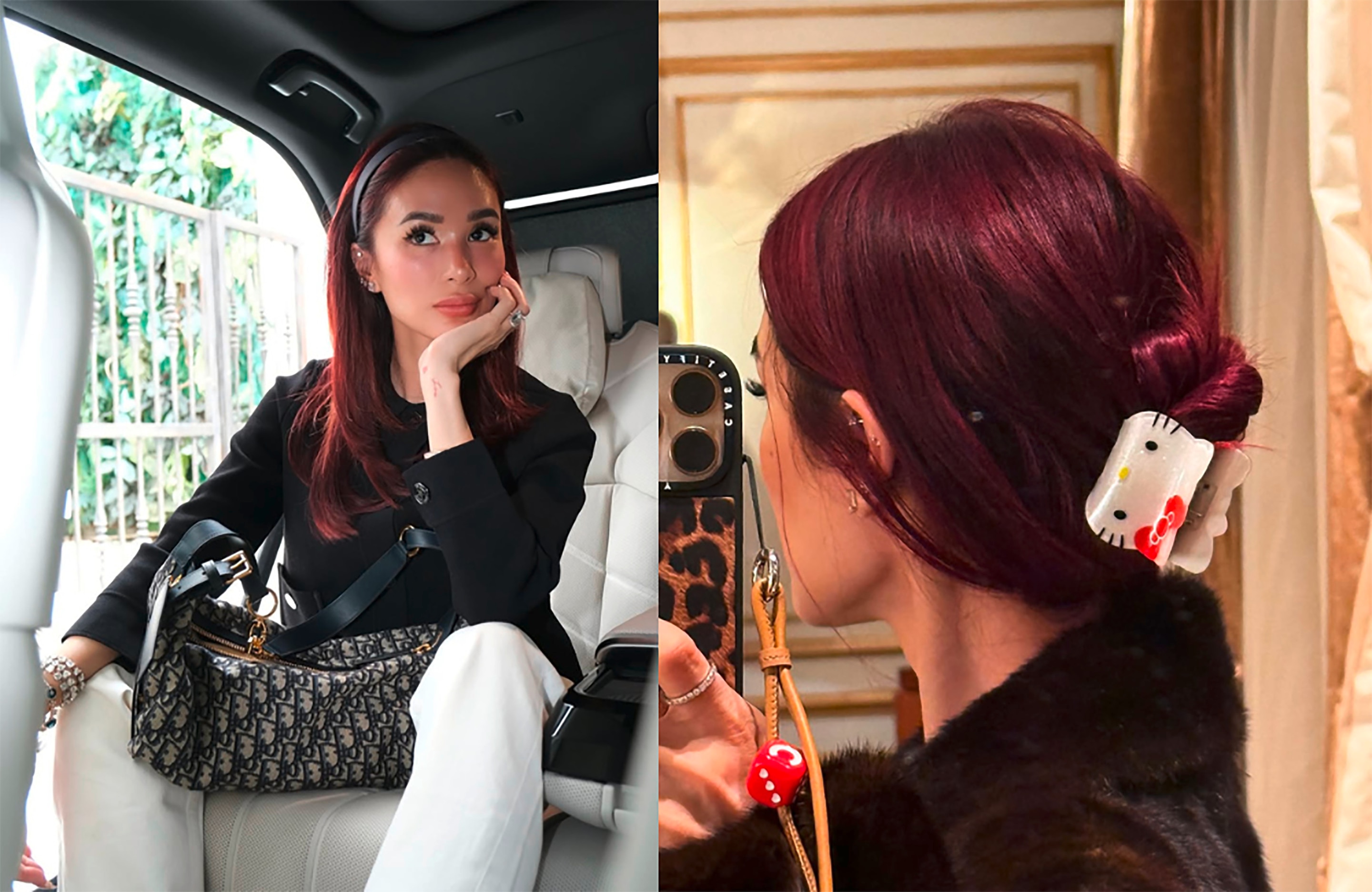 Fashion icon wearing different statement hairstyles.