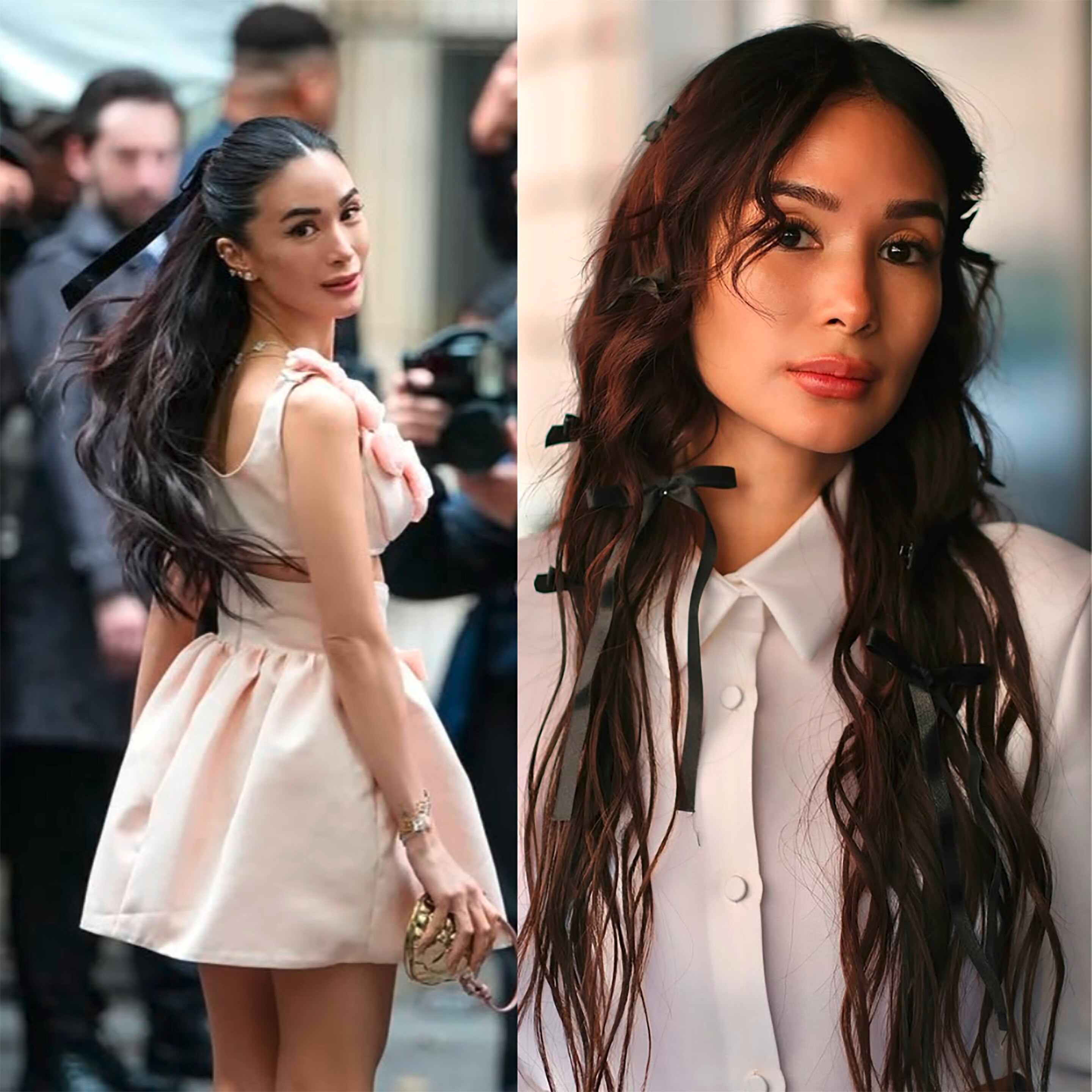 Filipina actress wearing black ribbons in her hair.