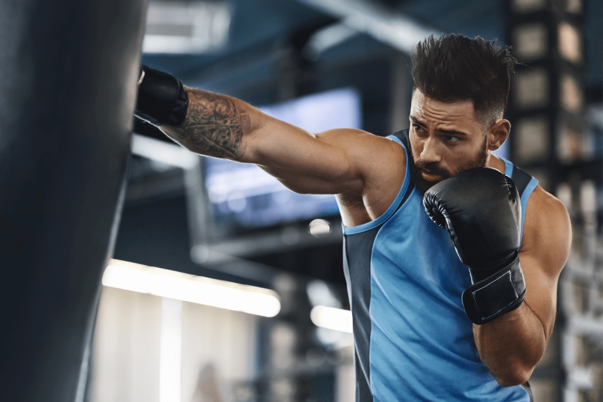 Young man boxing fighting off armpit bacteria