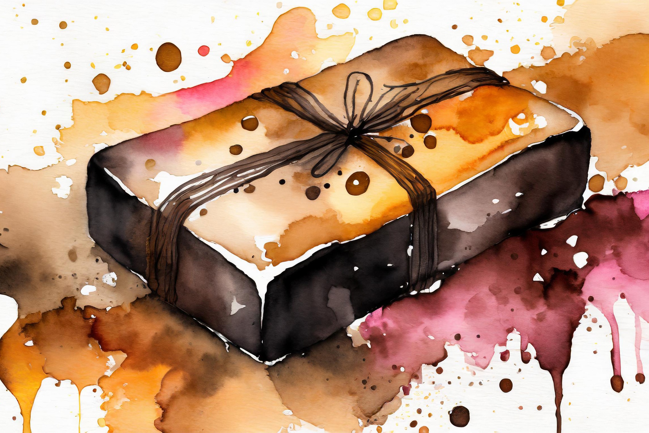 Watercolor illustration of a bar of African black soap