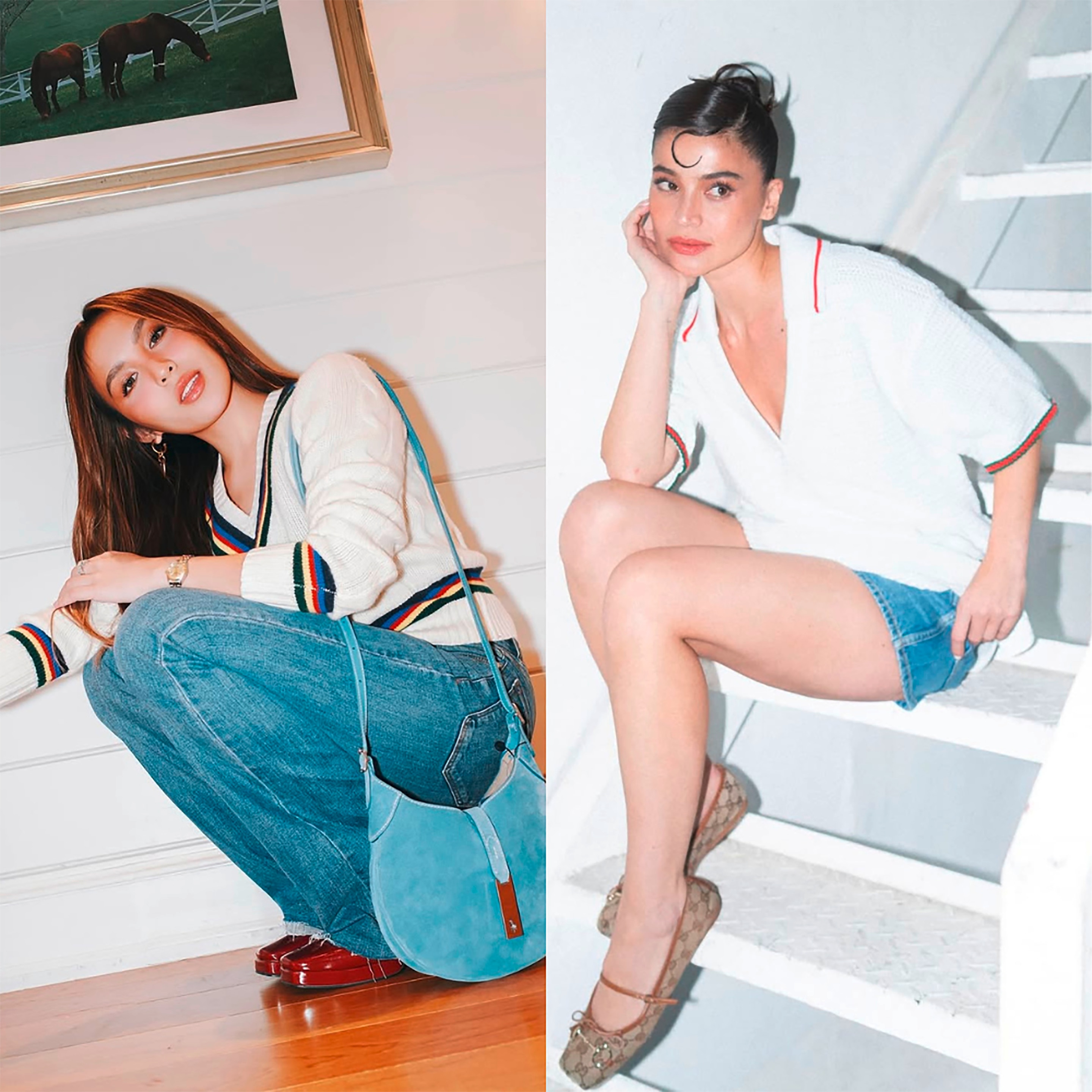 Women in lightweight knits and denim.