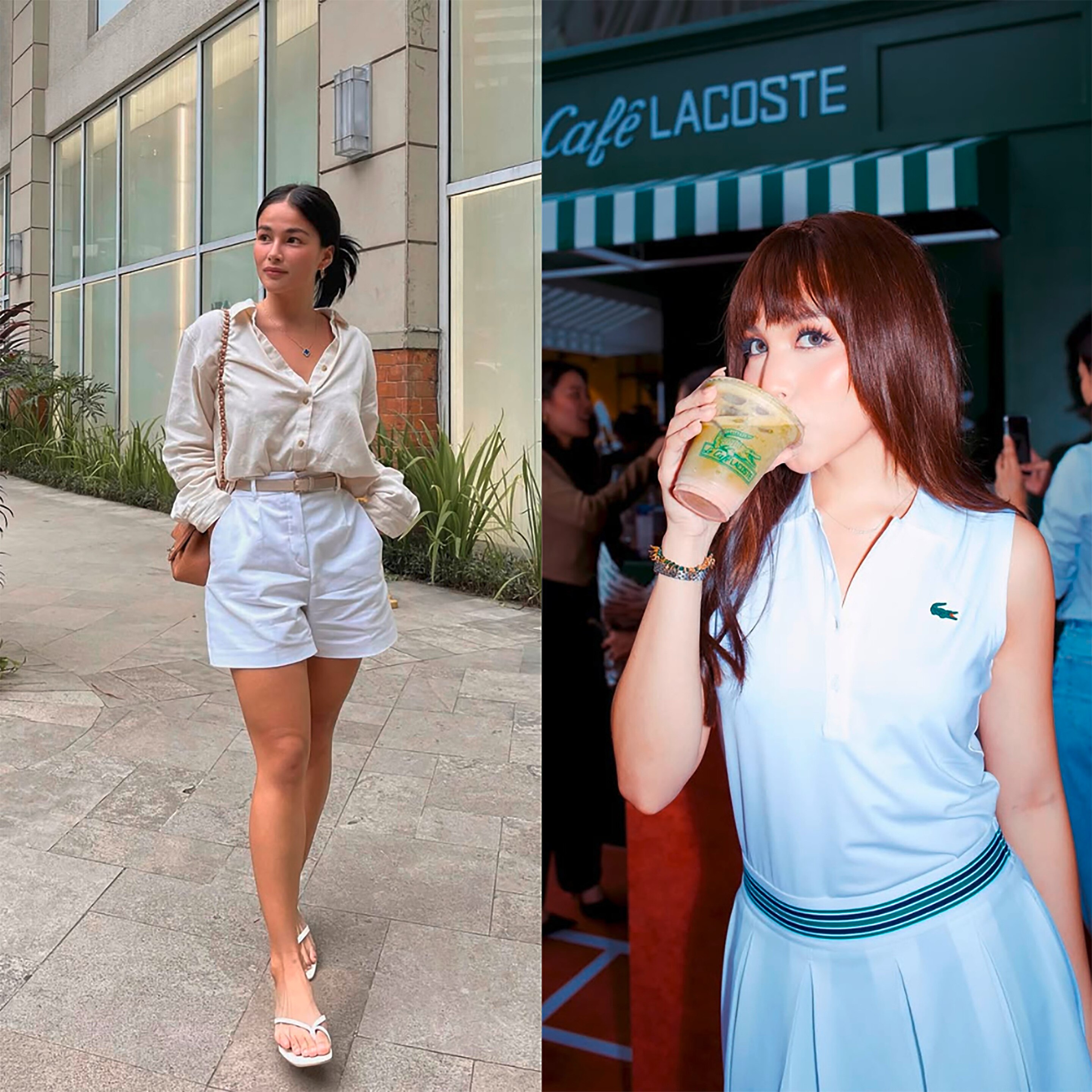 Women in all-white ensembles.