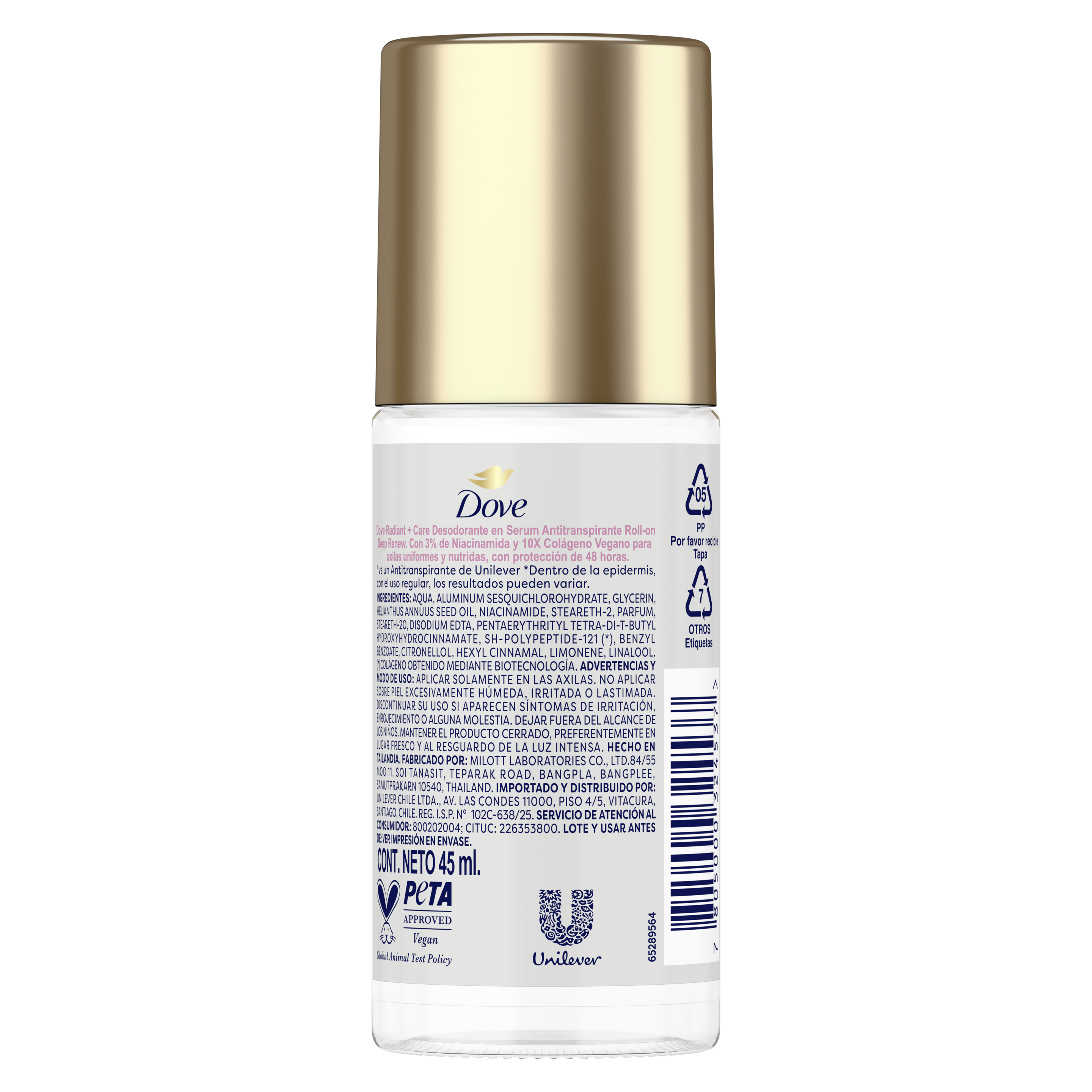 Dove Sérum Desodorante Roll On 3% Niacinamida + 10x Colágeno 45ml