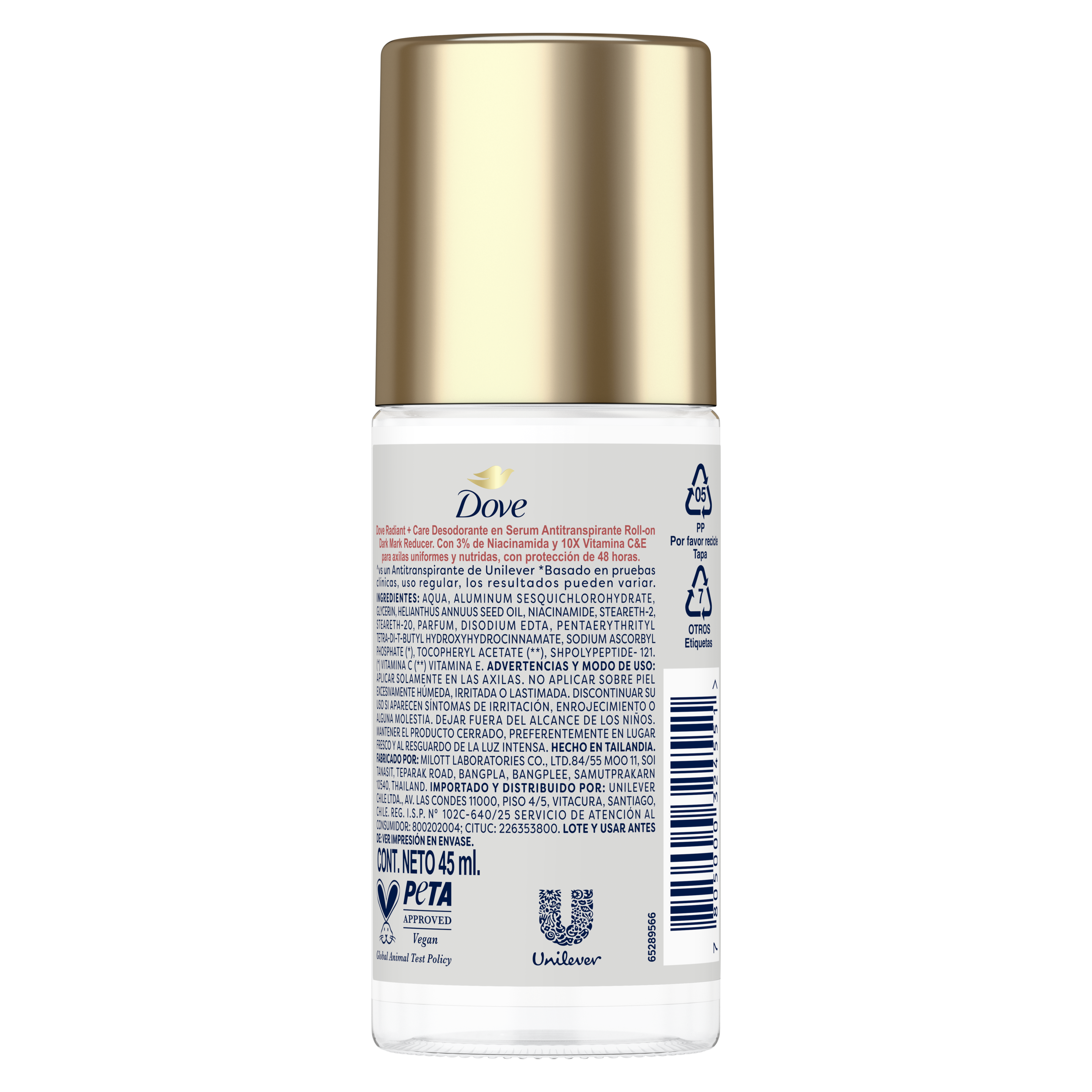 Dove Sérum Desodorante Roll On 3% Niacinamida + 10x Vitamina C y E 45ml