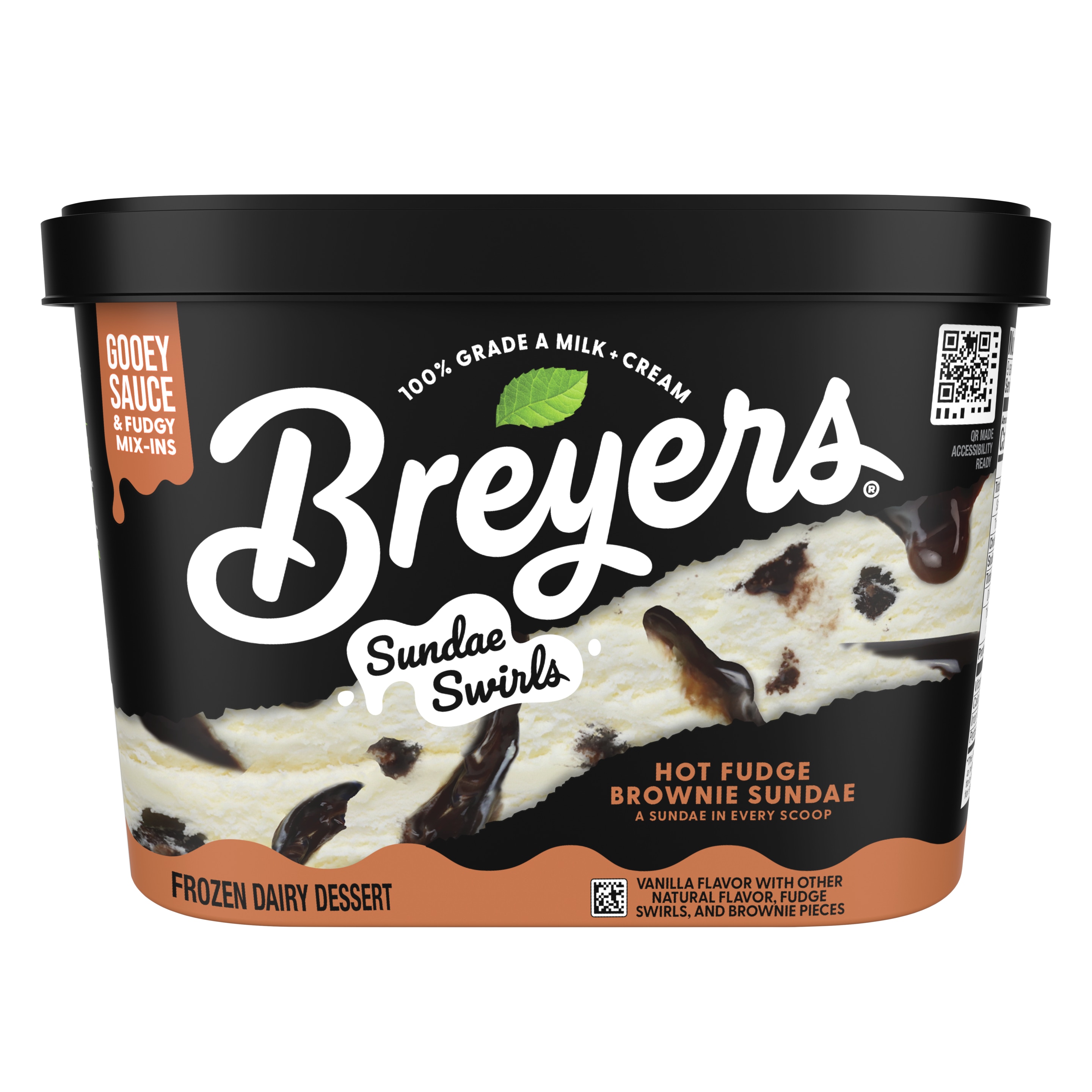 A 48 ounce tub of Breyers® Hot Fudge Brownie front of pack packshot
