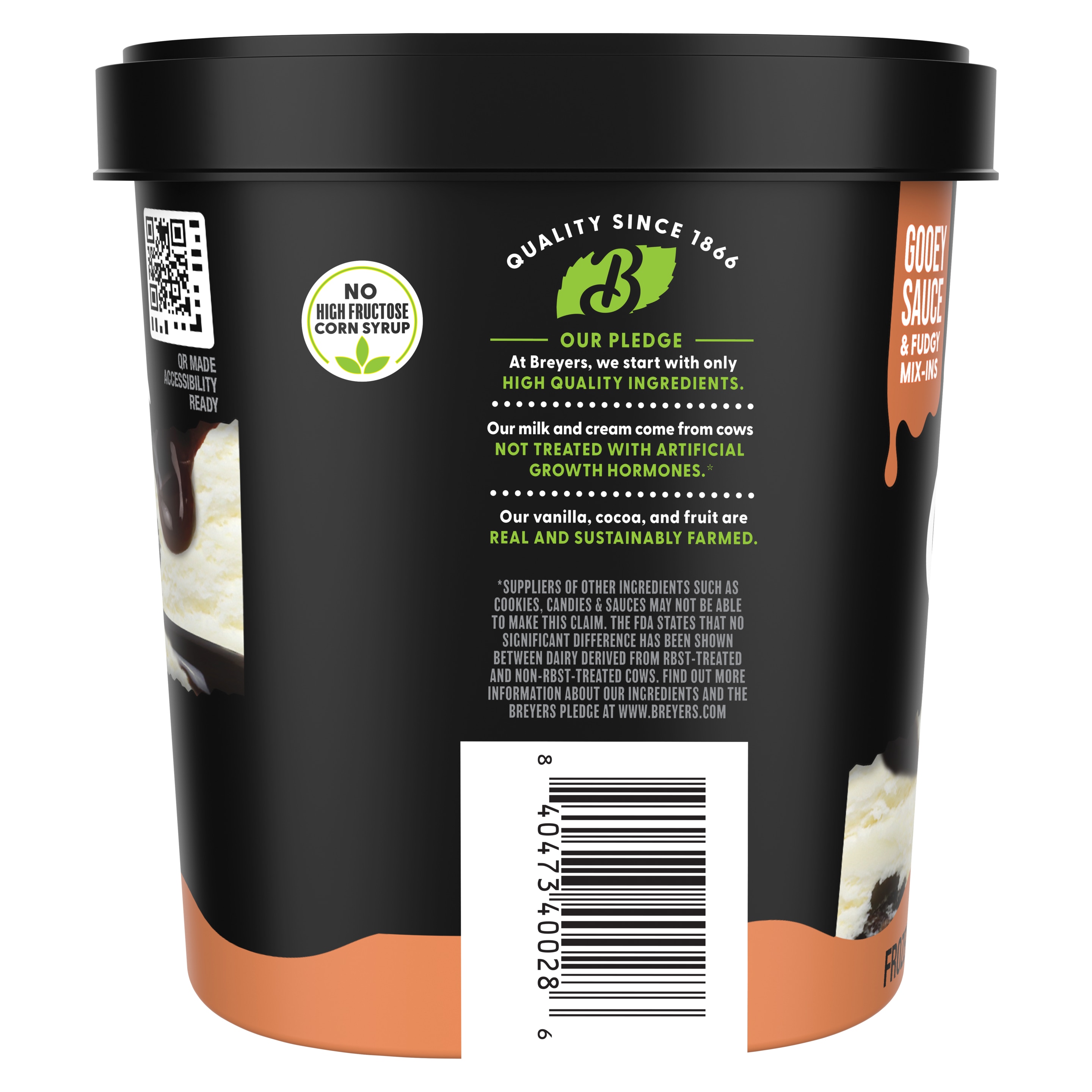 A visual showing the sid eof pack with our Breyers Pledge