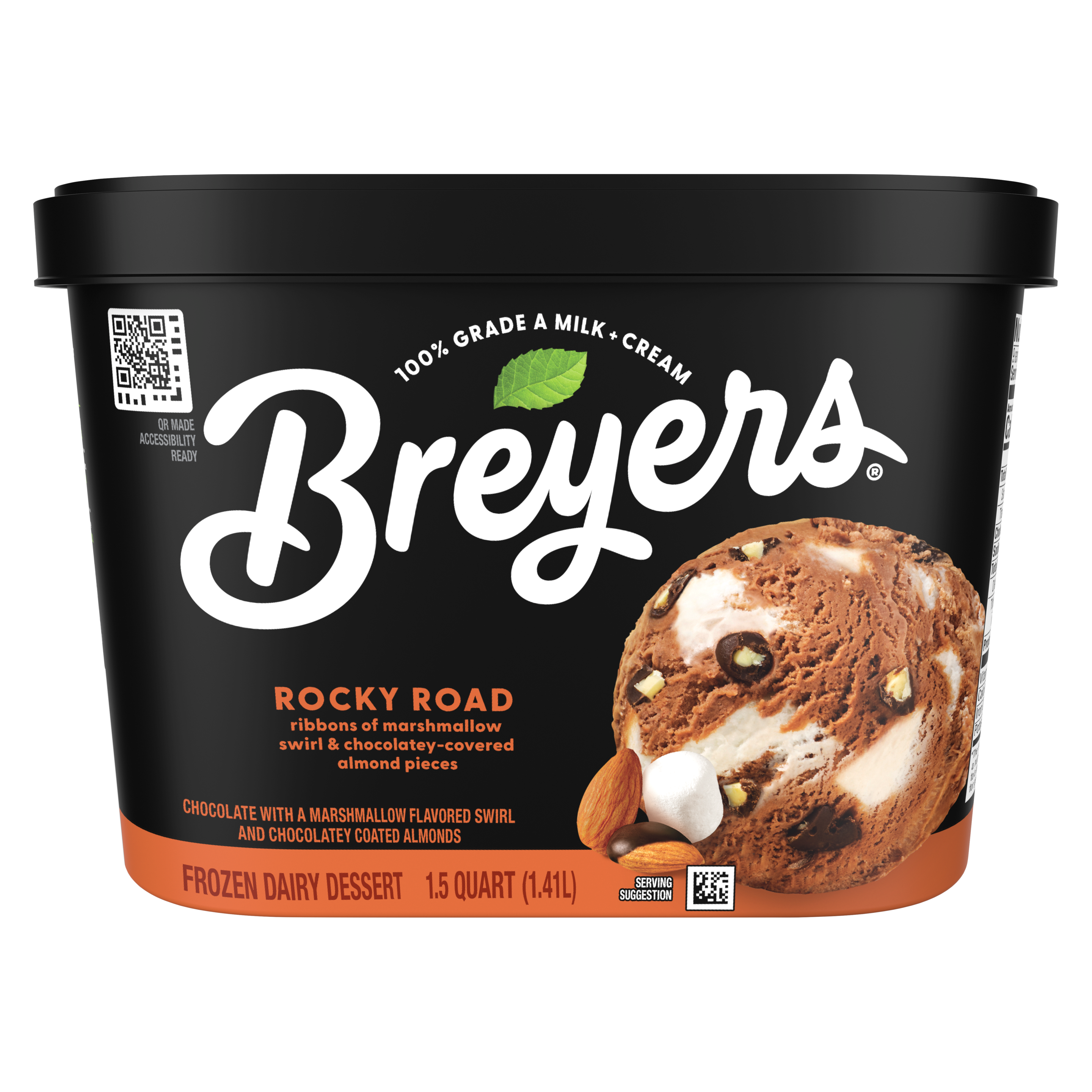 A 48 ounce tub of Breyers® Rocky Road front of pack